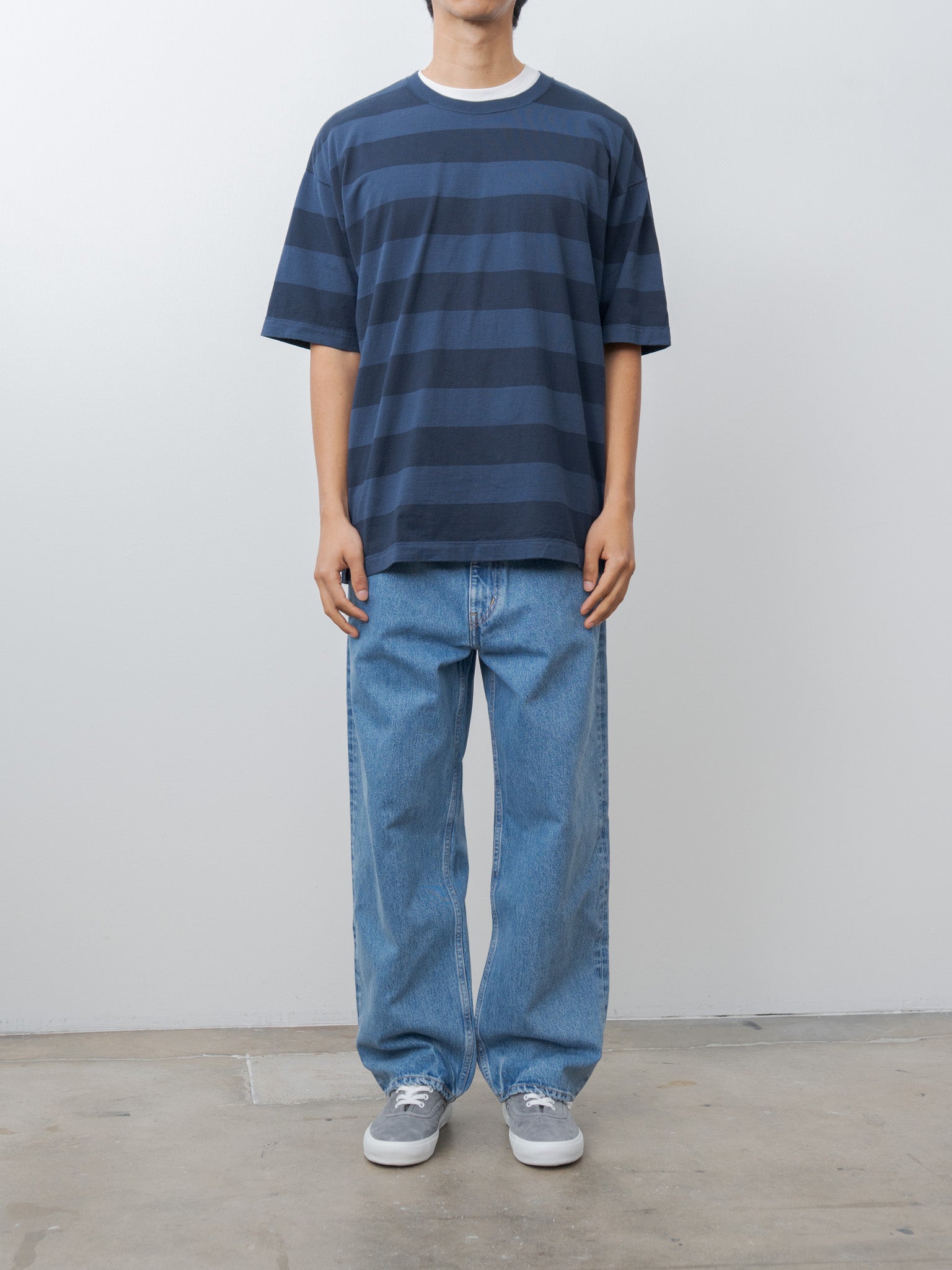 Namu Shop - ts(s) Garment Dye Stripe Baggy T-Shirt - Navy