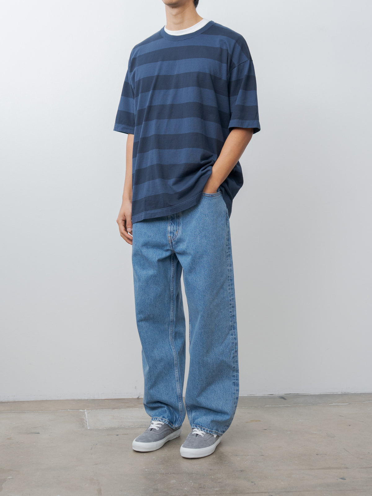 Namu Shop - ts(s) Garment Dye Stripe Baggy T-Shirt - Navy