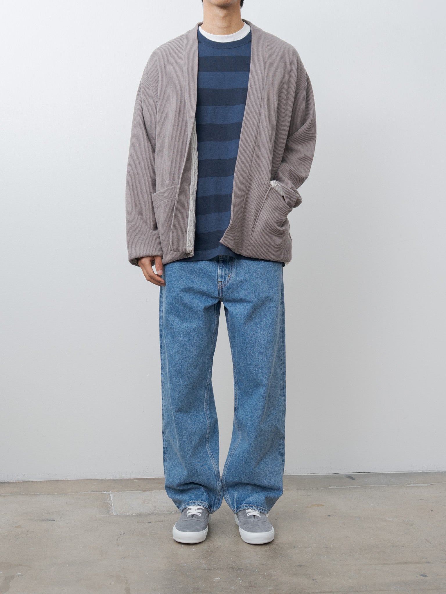 Namu Shop - ts(s) Rail Rib Cotton Jersey Lined Easy Cardigan - Gray