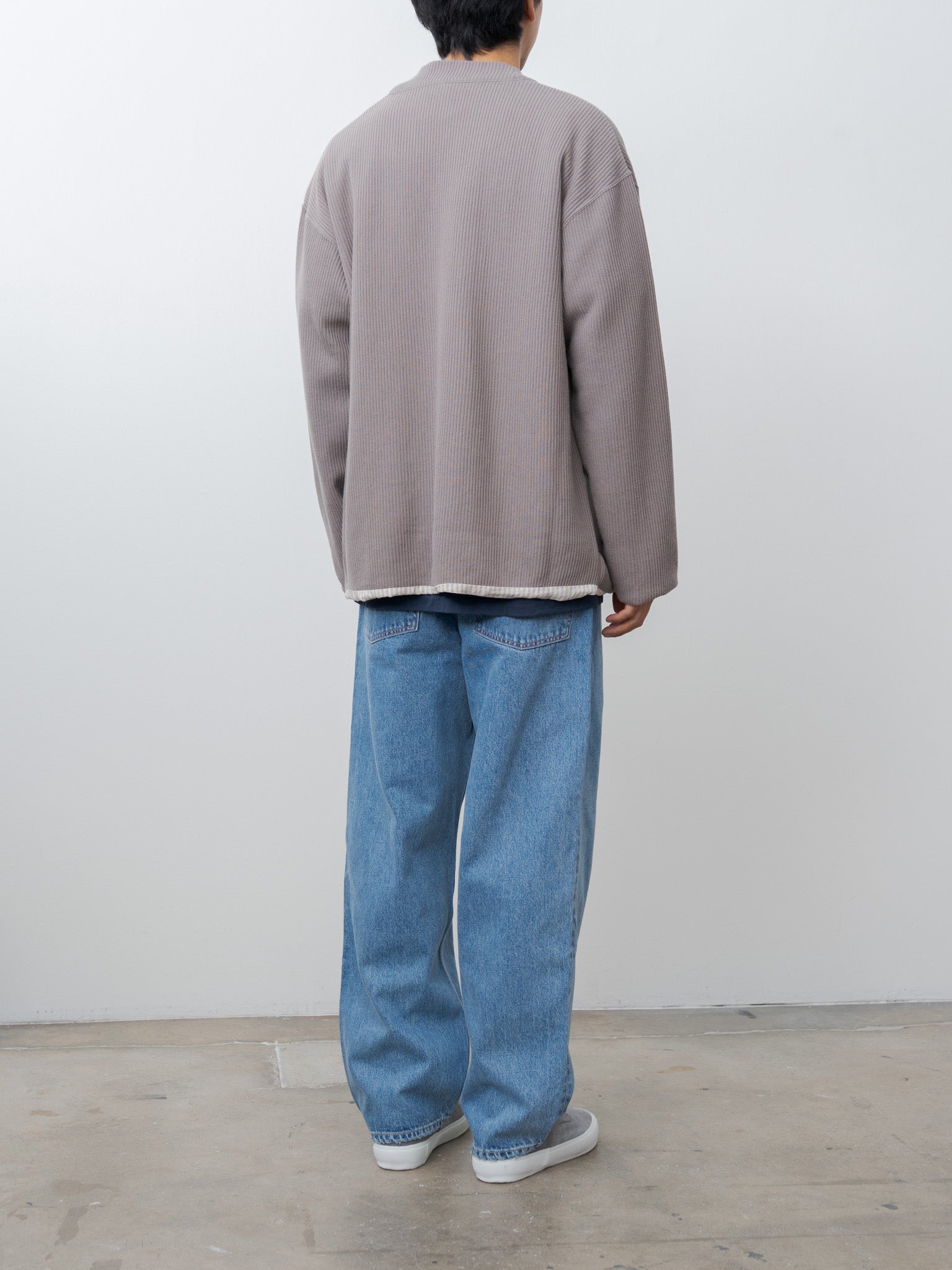 Namu Shop - ts(s) Rail Rib Cotton Jersey Lined Easy Cardigan - Gray