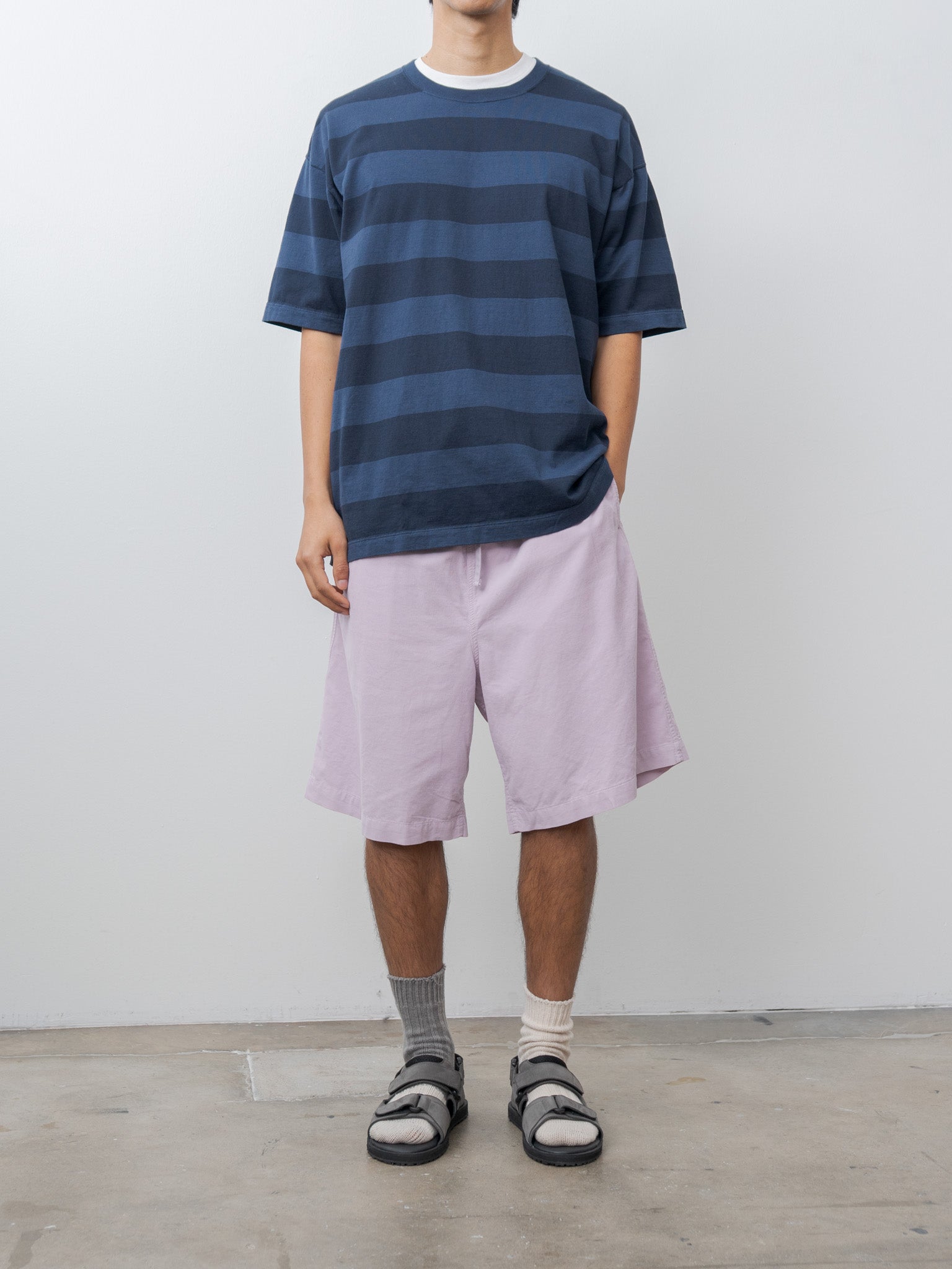 Namu Shop - ts(s) Garment Dye Summer Cotton Corduroy Drawstring Wide Shorts - Lavender