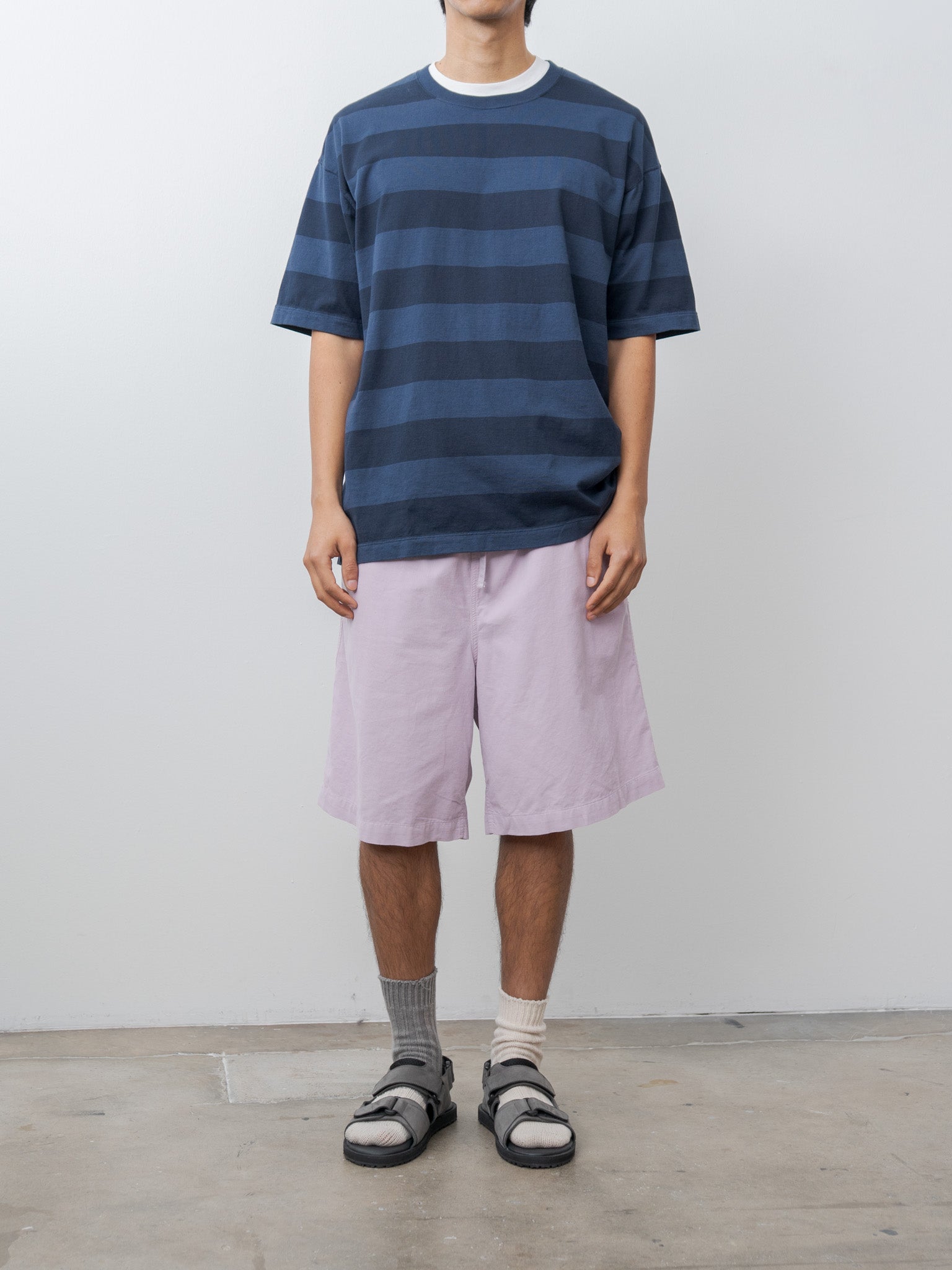 Namu Shop - ts(s) Garment Dye Summer Cotton Corduroy Drawstring Wide Shorts - Lavender
