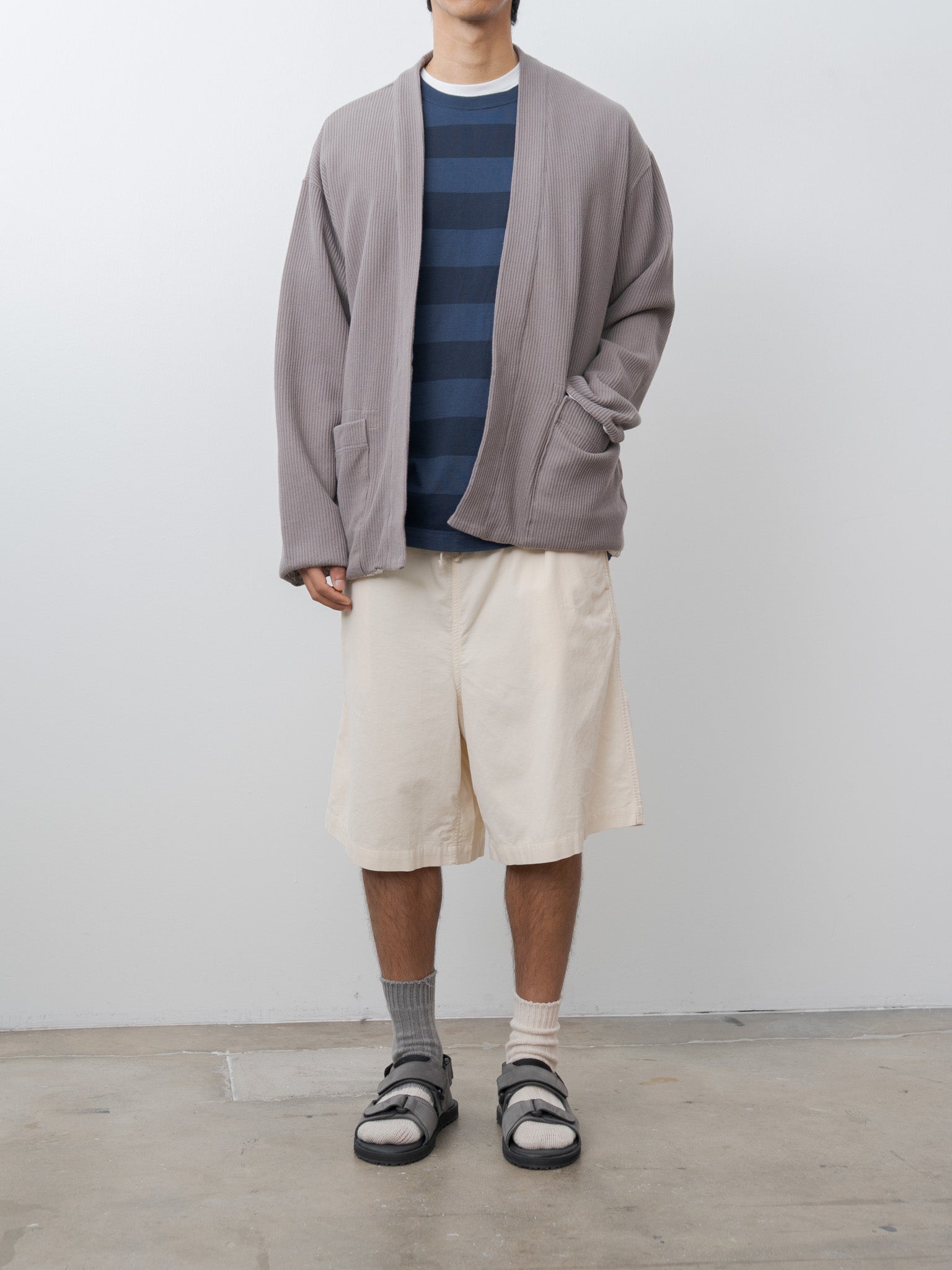 Namu Shop - ts(s) Rail Rib Cotton Jersey Lined Easy Cardigan - Gray