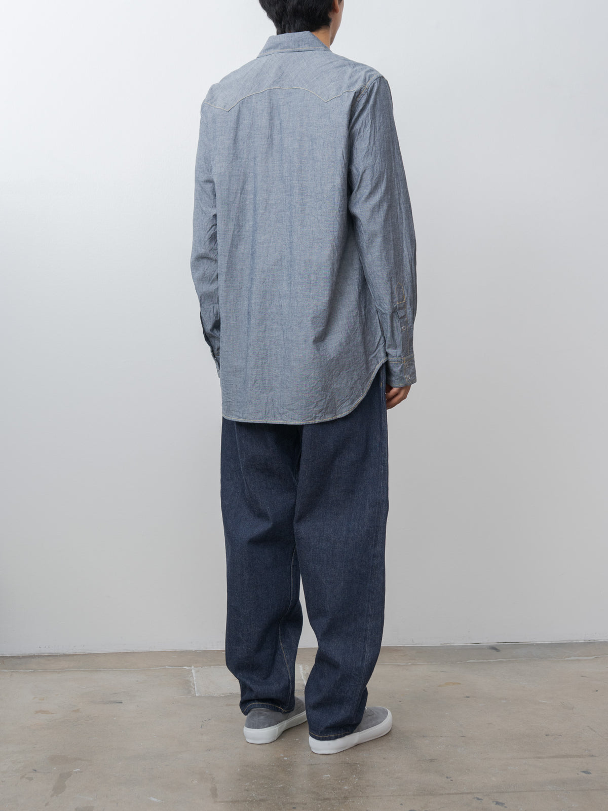 Namu Shop - ts(s) Indigo Cotton Chambray Yellow Stitch Western Shirt - Navy