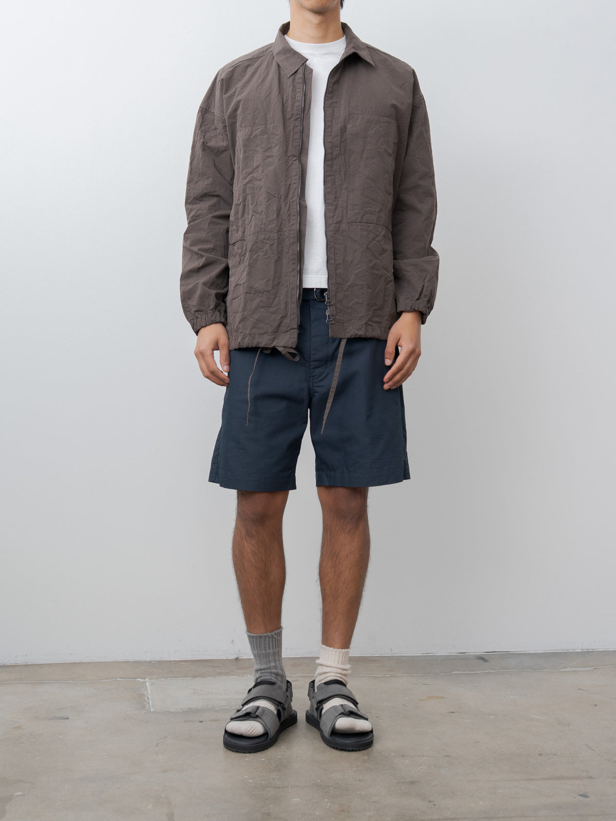 Namu Shop - ts(s) Cotton Poly Hollow Yarn Light Gabardine D-Ring Belted Shorts - Navy