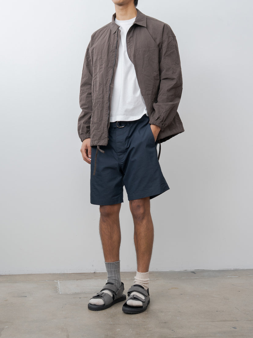 Namu Shop - ts(s) Cotton Poly Hollow Yarn Light Gabardine D-Ring Belted Shorts - Navy