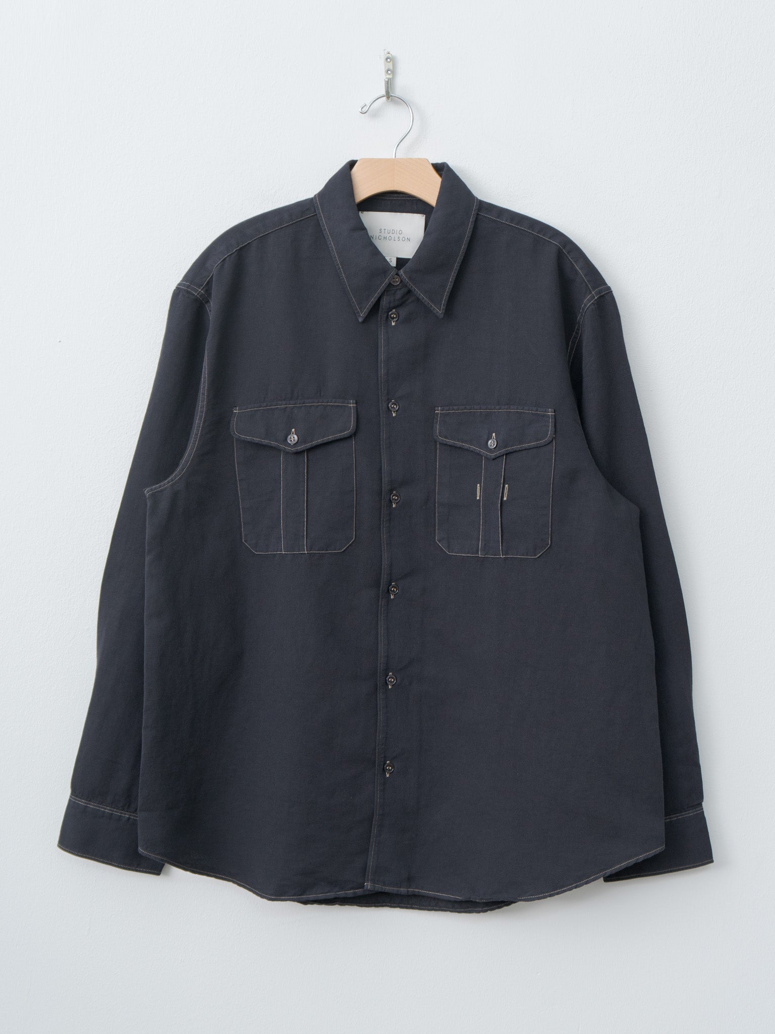 Namu Shop - Studio Nicholson LOURO Utility Pocket Shirt - Black Grape