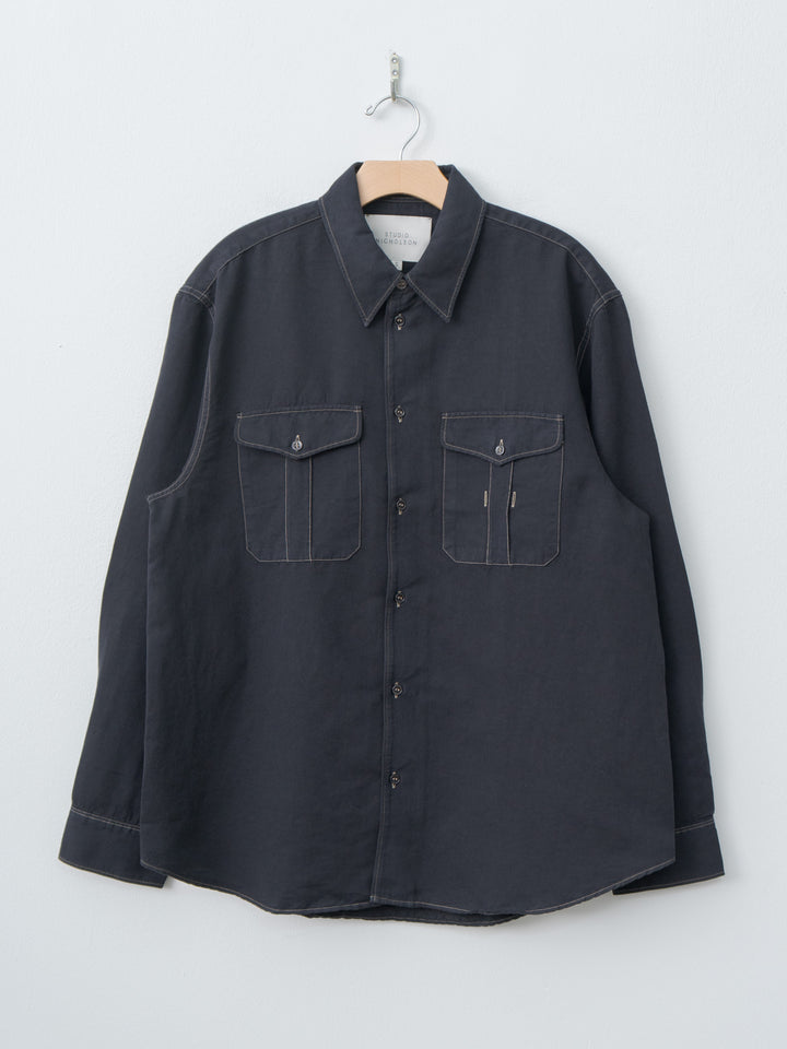 Namu Shop - Studio Nicholson LOURO Utility Pocket Shirt - Black Grape