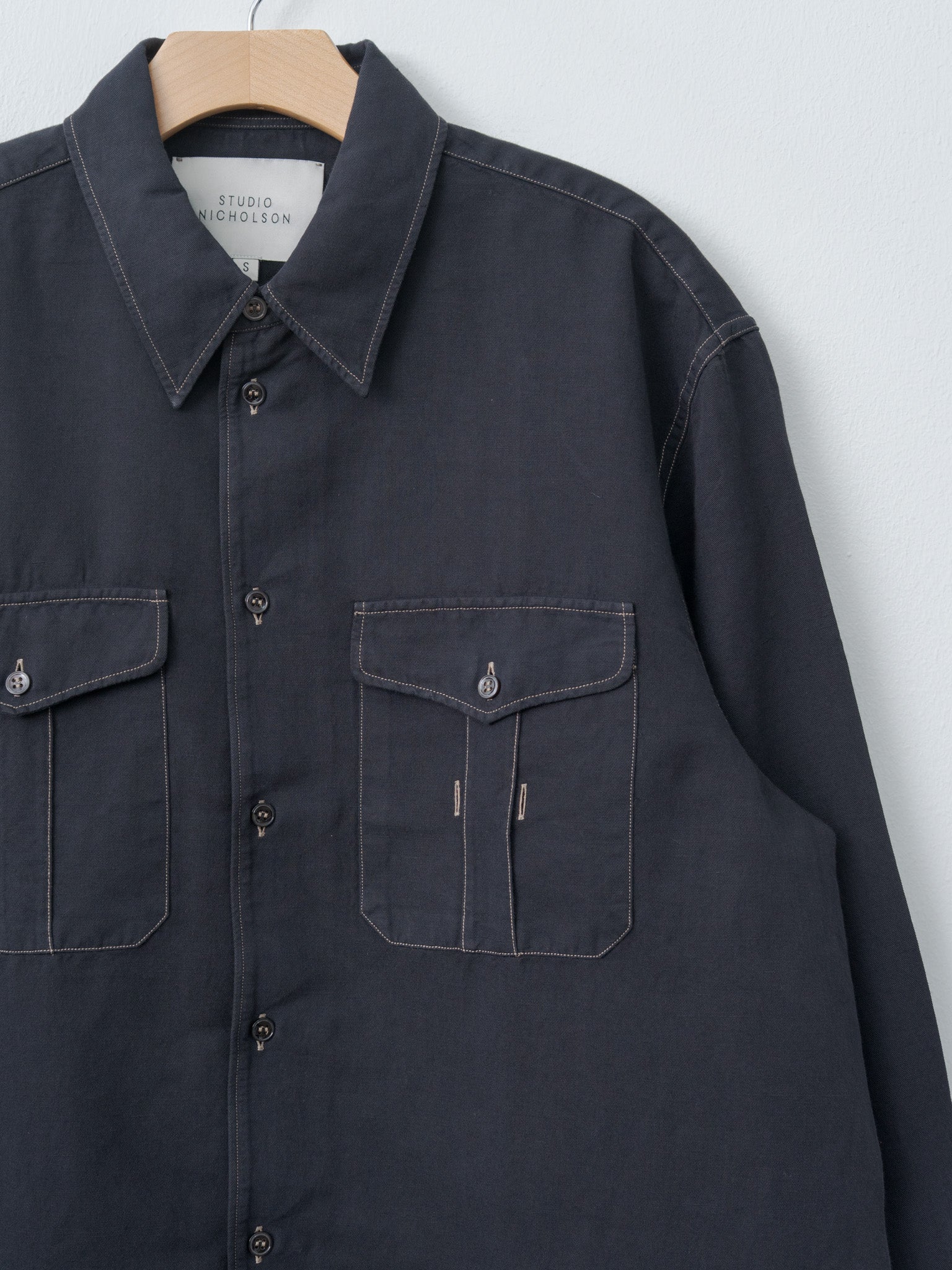 Namu Shop - Studio Nicholson LOURO Utility Pocket Shirt - Black Grape