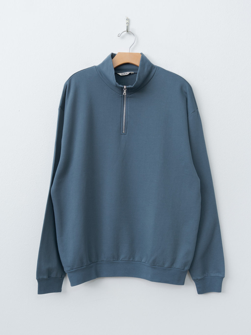 Namu Shop - Auralee Elastic High Gauge Sweat Half Zip P/O - Dusty Blue