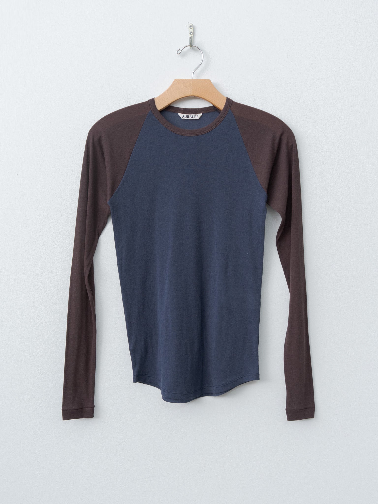 Namu Shop - Auralee Super High Gauge Sheer Rib Raglan P/O - Navy × Dark Brown