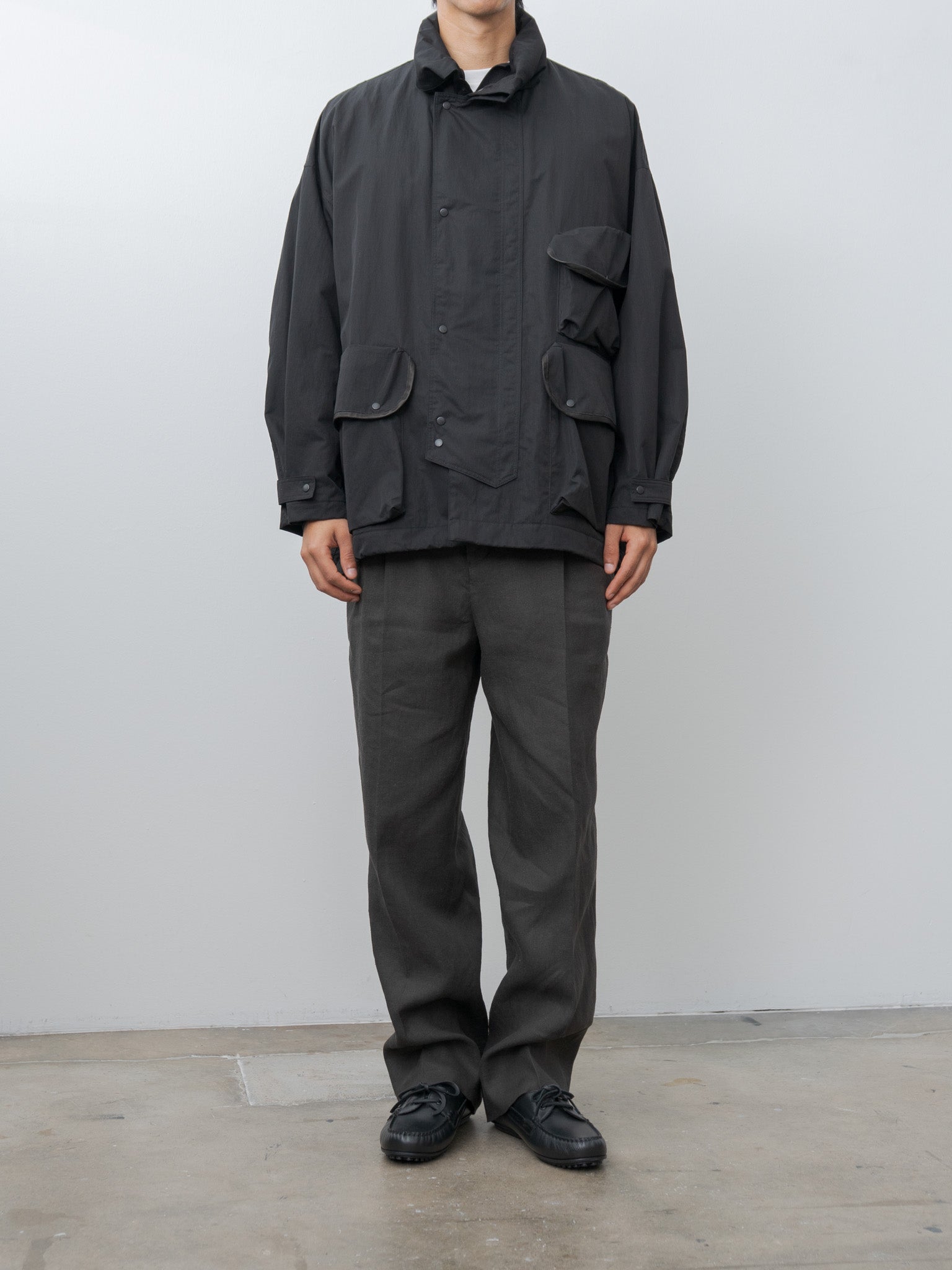 Namu Shop - Kaptain Sunshine Linen Silk Mesh Shoecut Slacks - Ink Black