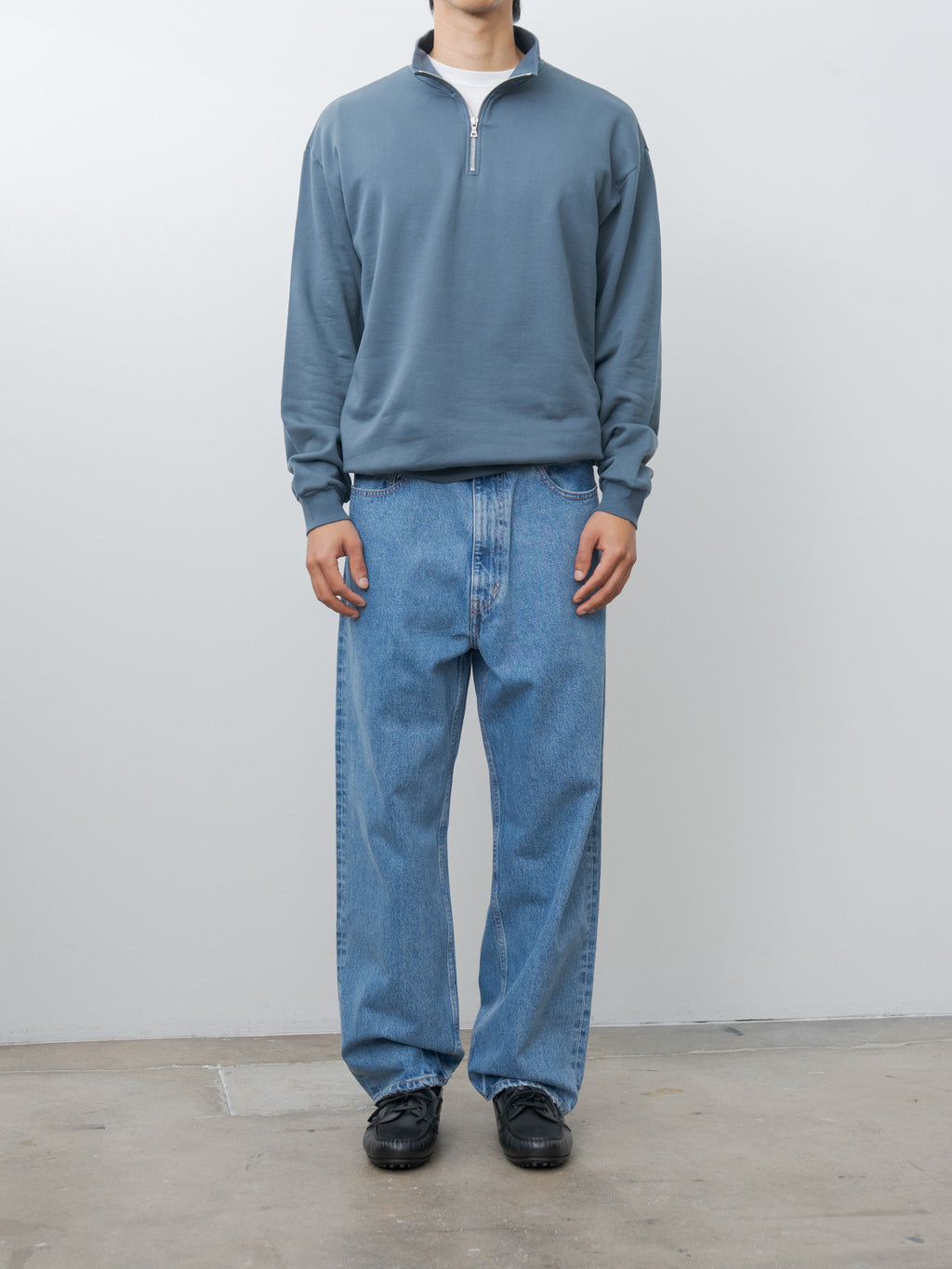 Namu Shop - Auralee Elastic High Gauge Sweat Half Zip P/O - Dusty Blue