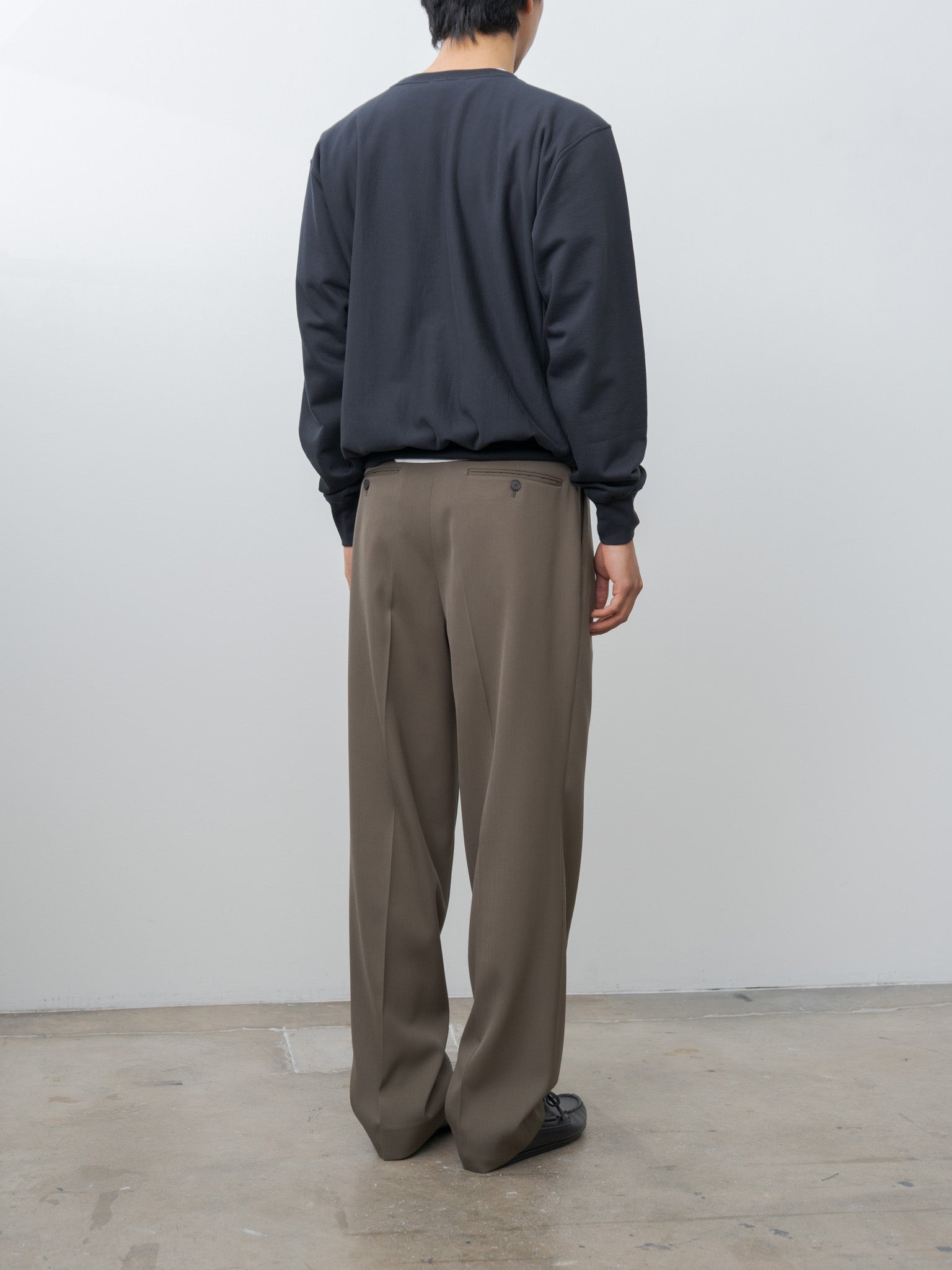 Light Wool Max Gabardine Two-Tuck Slacks - Dark Olive Brown Light Wool Max Gabardine Two-Tuck Slacks - Dark Olive Brown