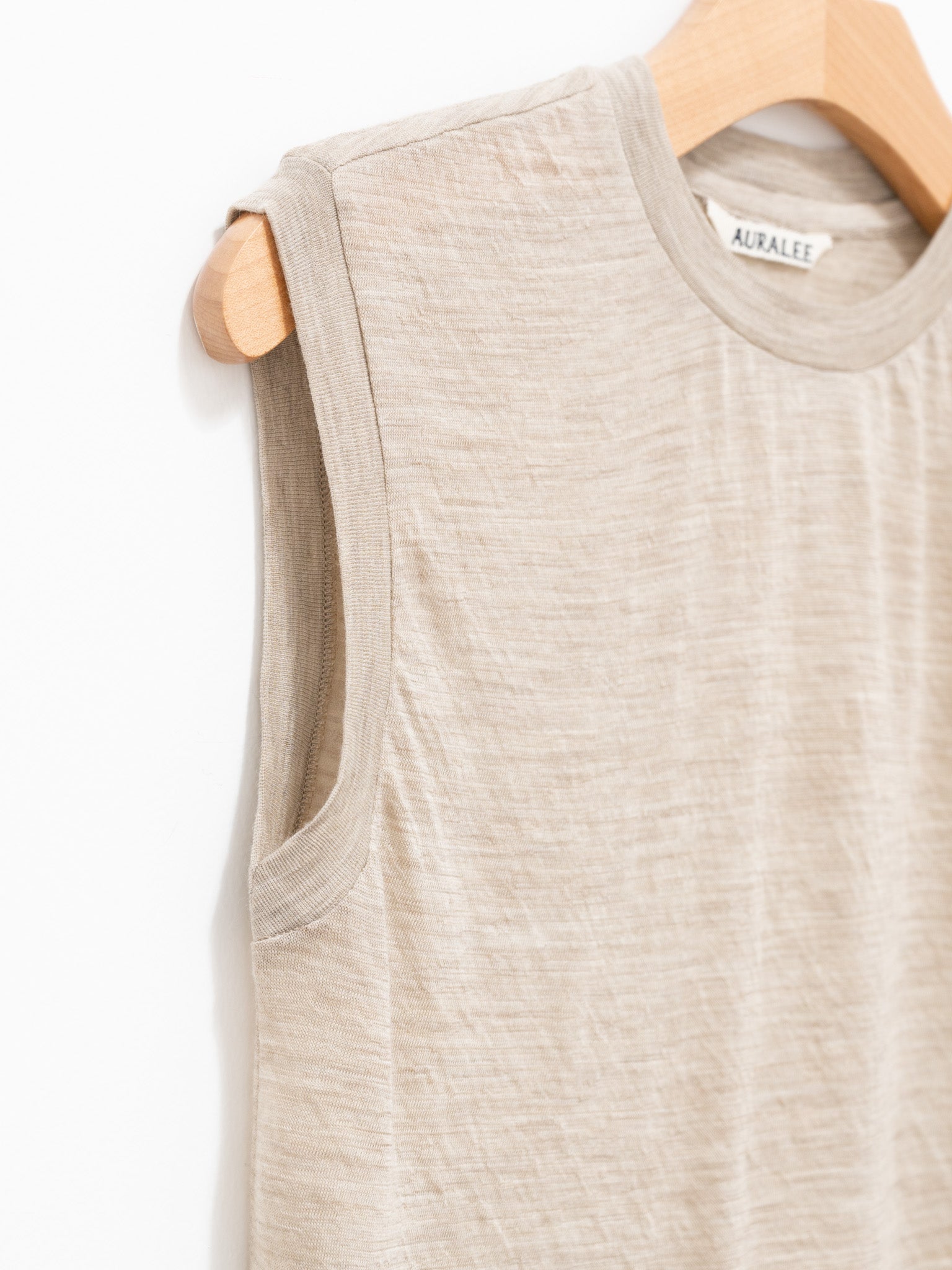 Namu Shop - Auralee Super Soft Wool Sheer Jersey Short Sleeveless - Top Beige