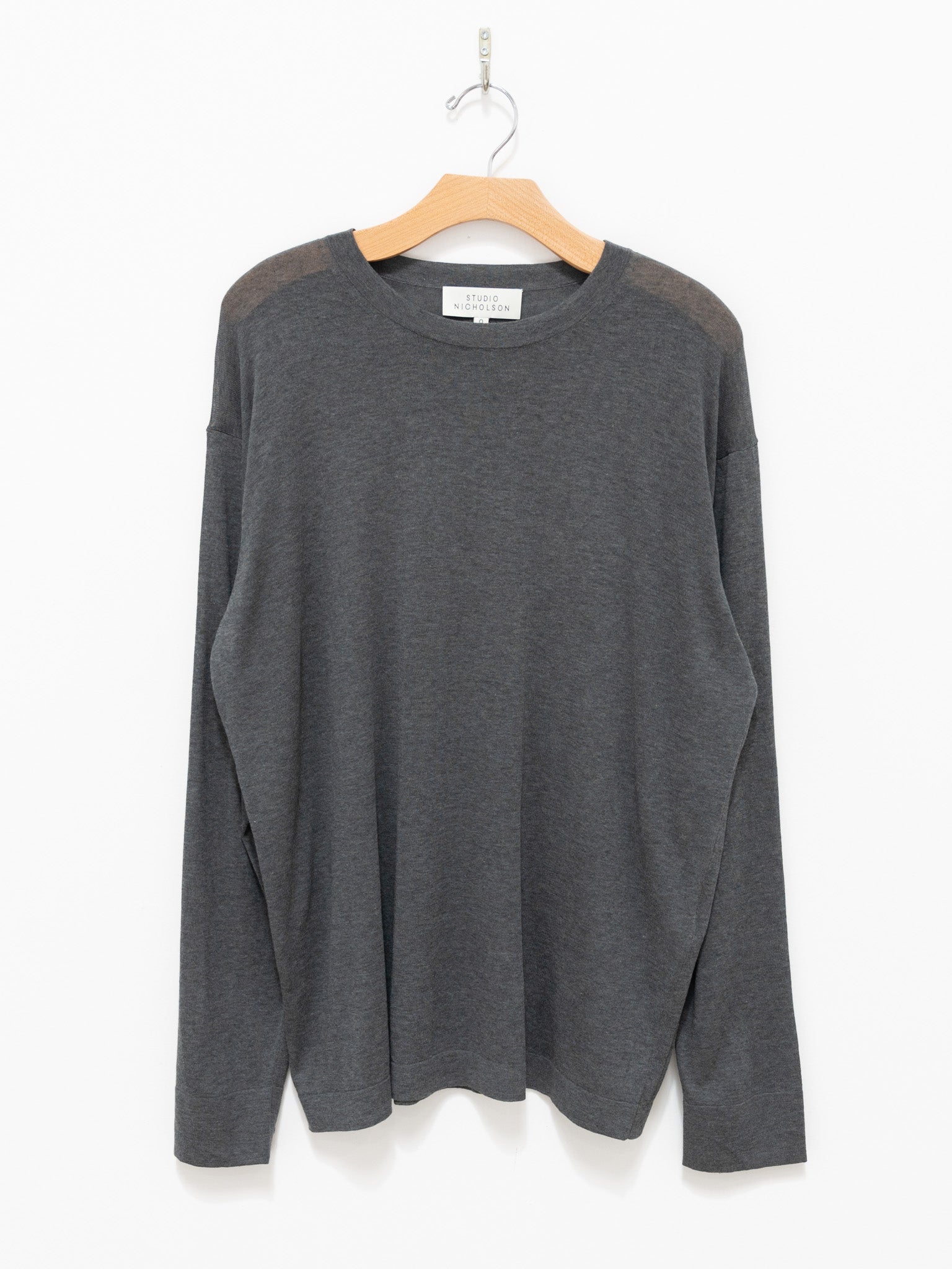 Namu Shop - Studio Nicholson Zuka Fine Crepe Cotton L/S Crewneck - Grey Marl