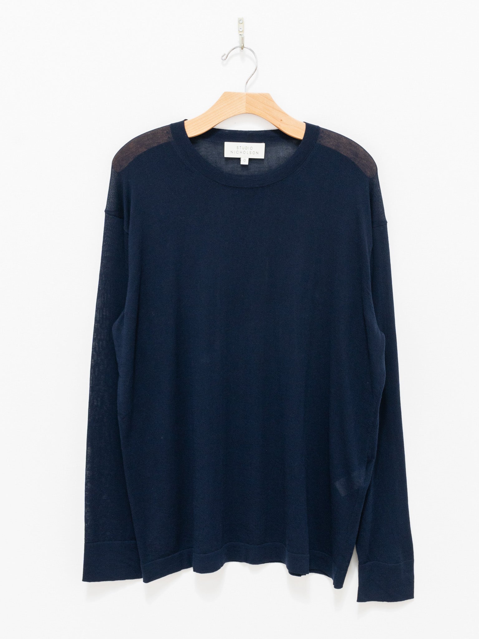 Namu Shop - Studio Nicholson Zuka Fine Crepe Cotton L/S Crewneck - Darkest Navy