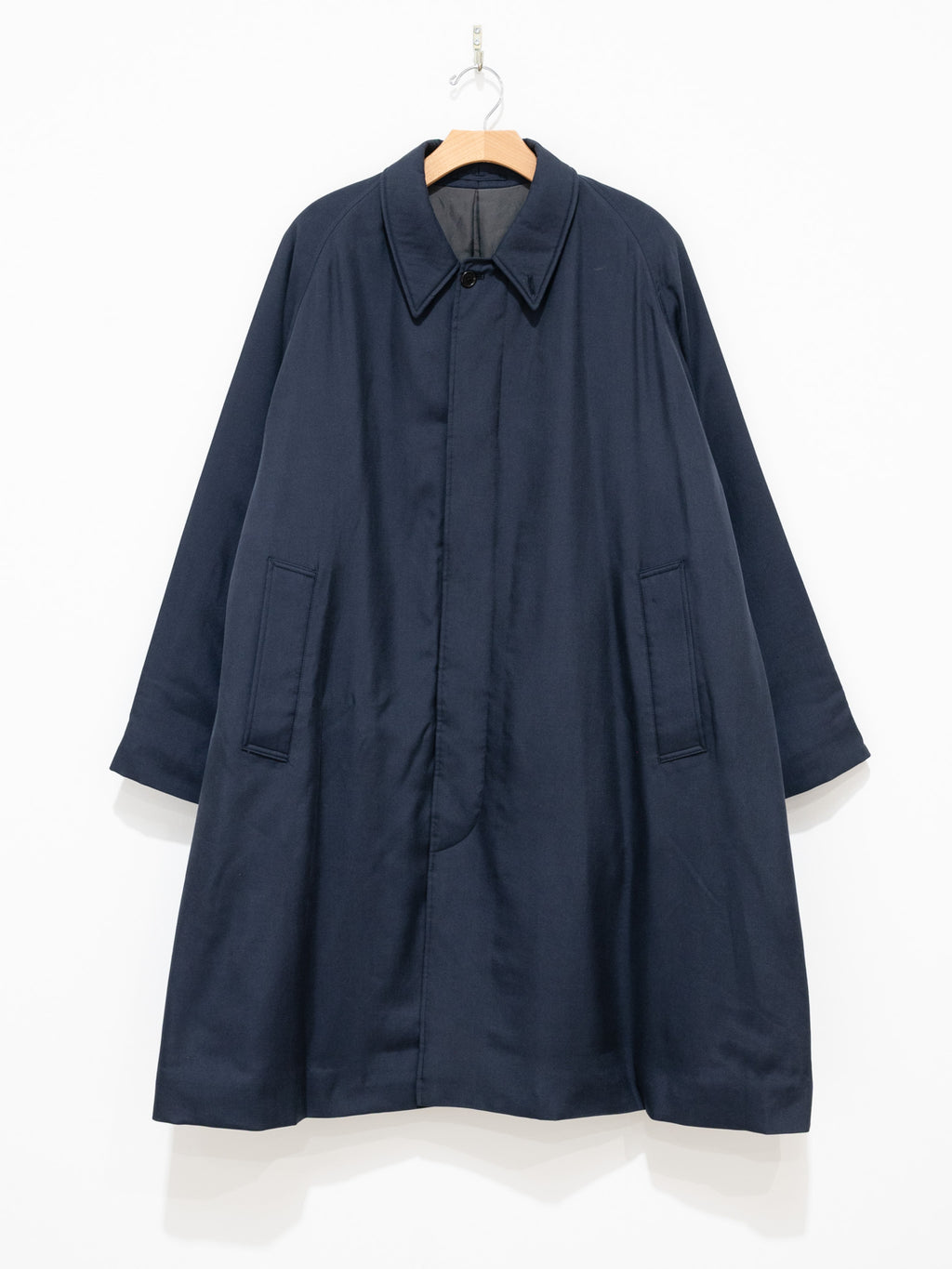 Namu Shop - Kaptain Sunshine Washed Silk Gabardine Padding Walker Coat - Navy