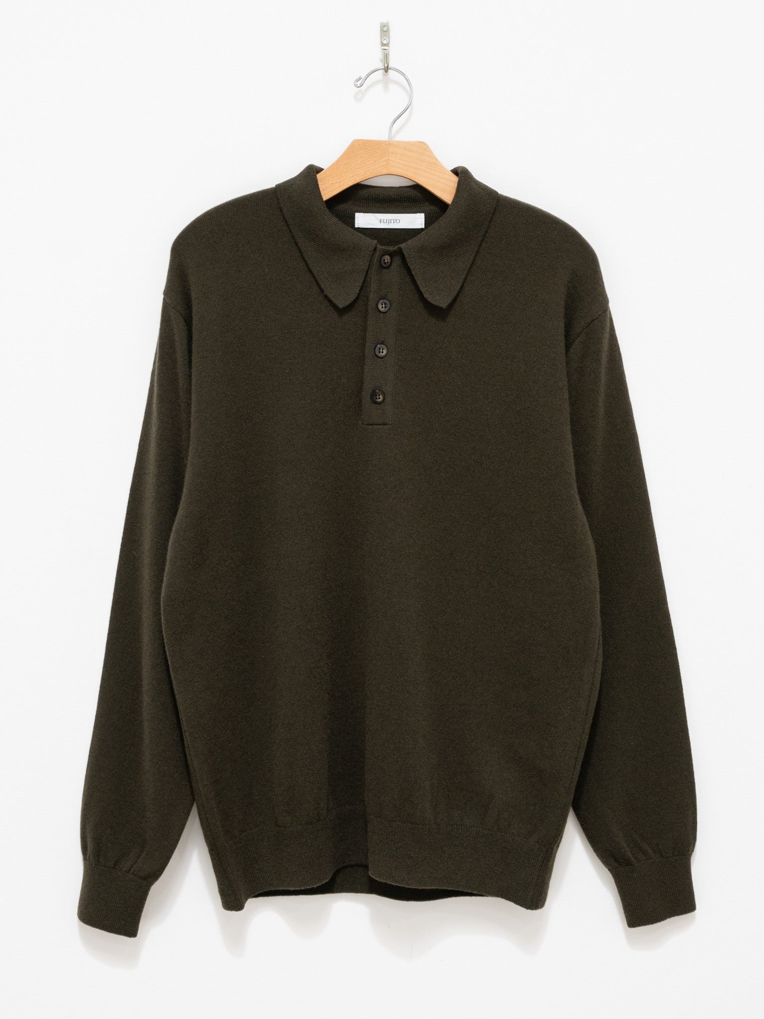 Namu Shop - Fujito Wool Cashmere Knit Polo - Olive Green