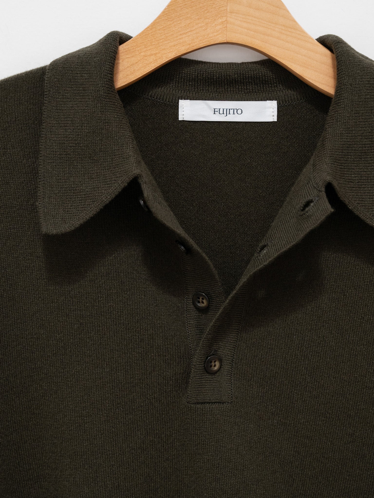 Namu Shop - Fujito Wool Cashmere Knit Polo - Olive Green