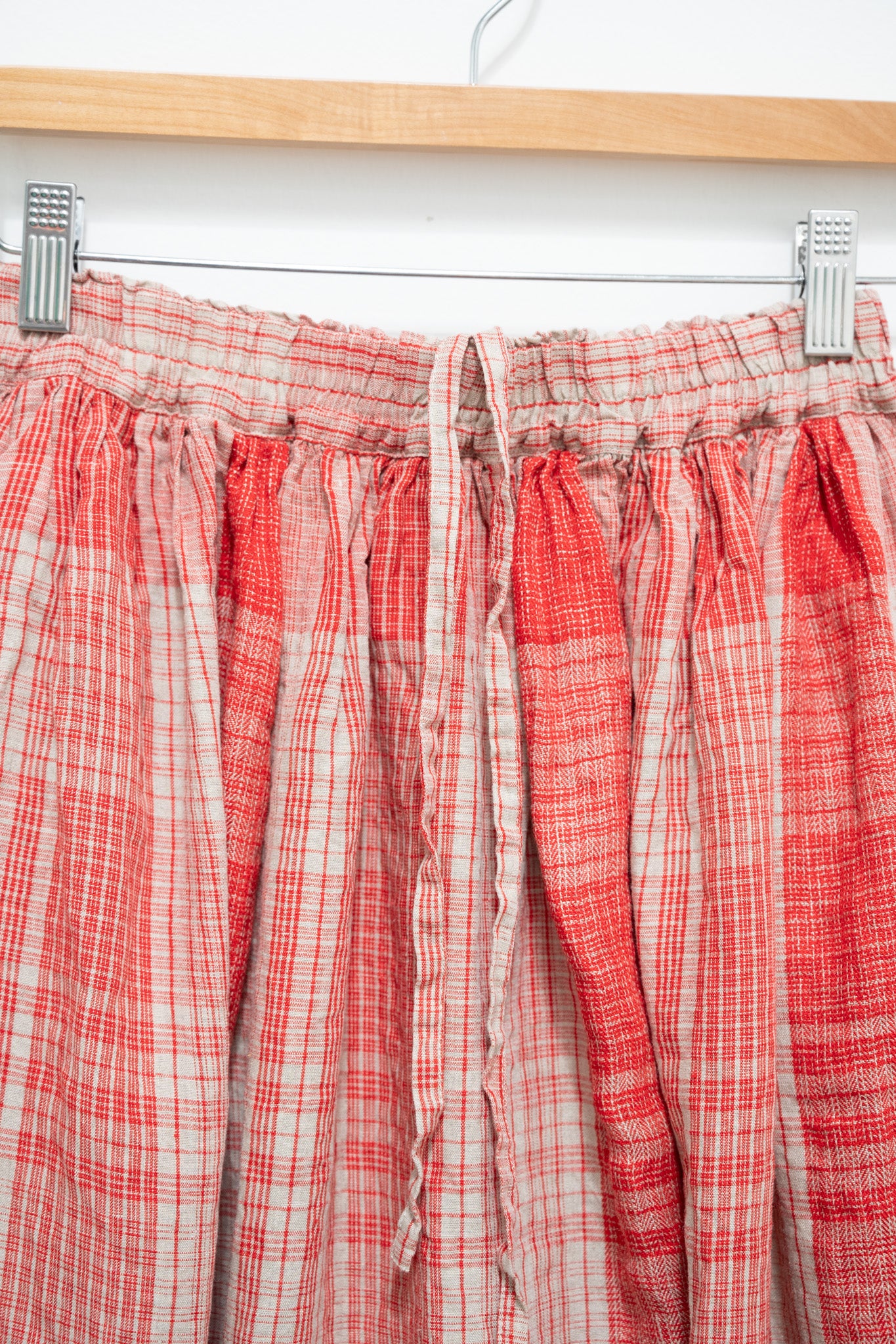 Namu Shop - Ichi Antiquites Linen Big Check Skirt - Red