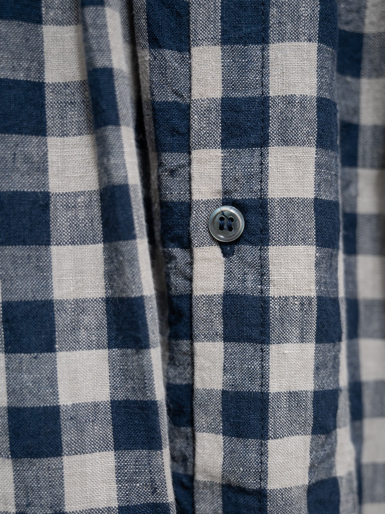 Namu Shop - Ichi Antiquites AZUMADAKI Linen Gingham Shirt - Beige x Navy