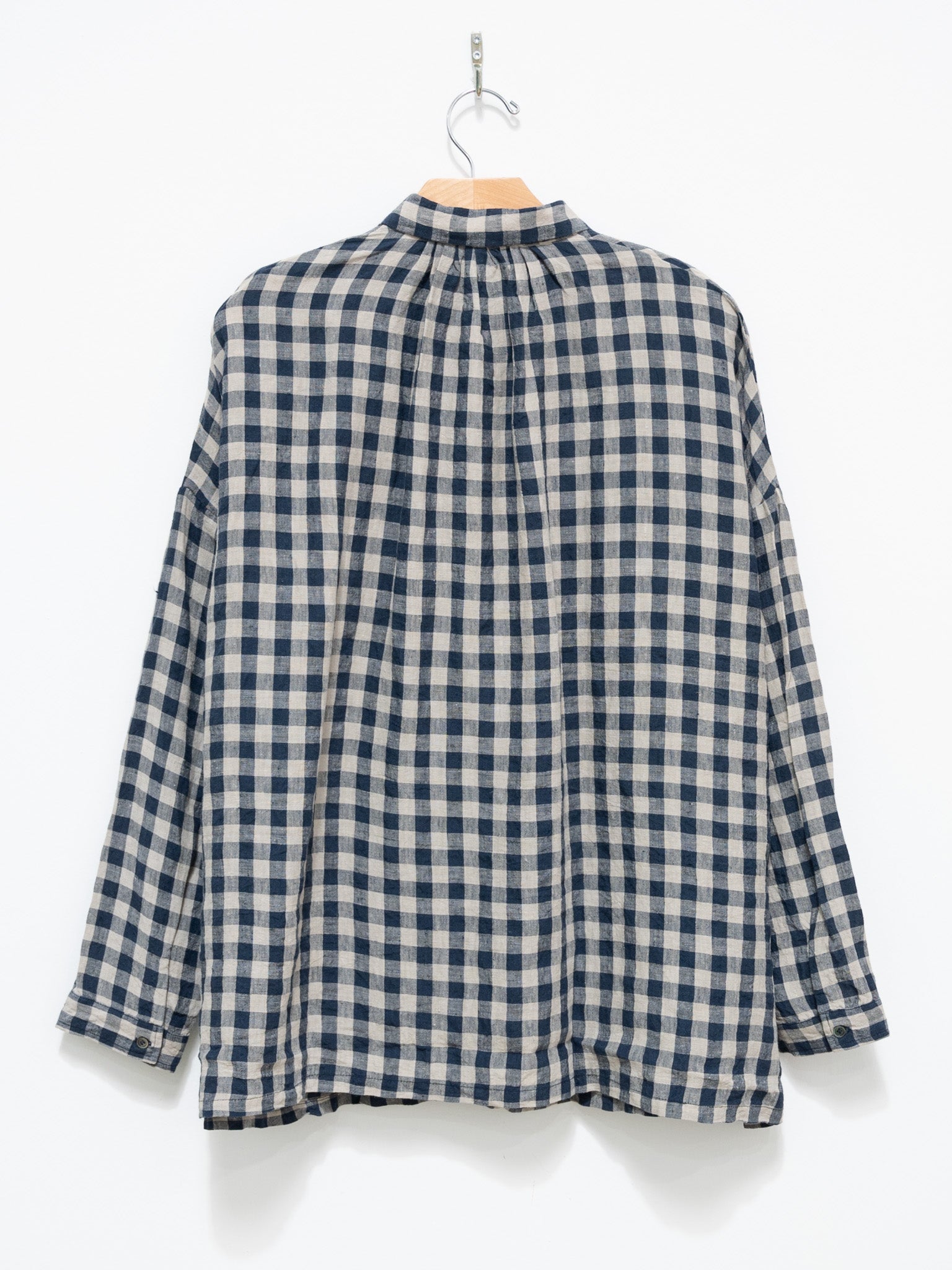 Namu Shop - Ichi Antiquites AZUMADAKI Linen Gingham Shirt - Beige x Navy