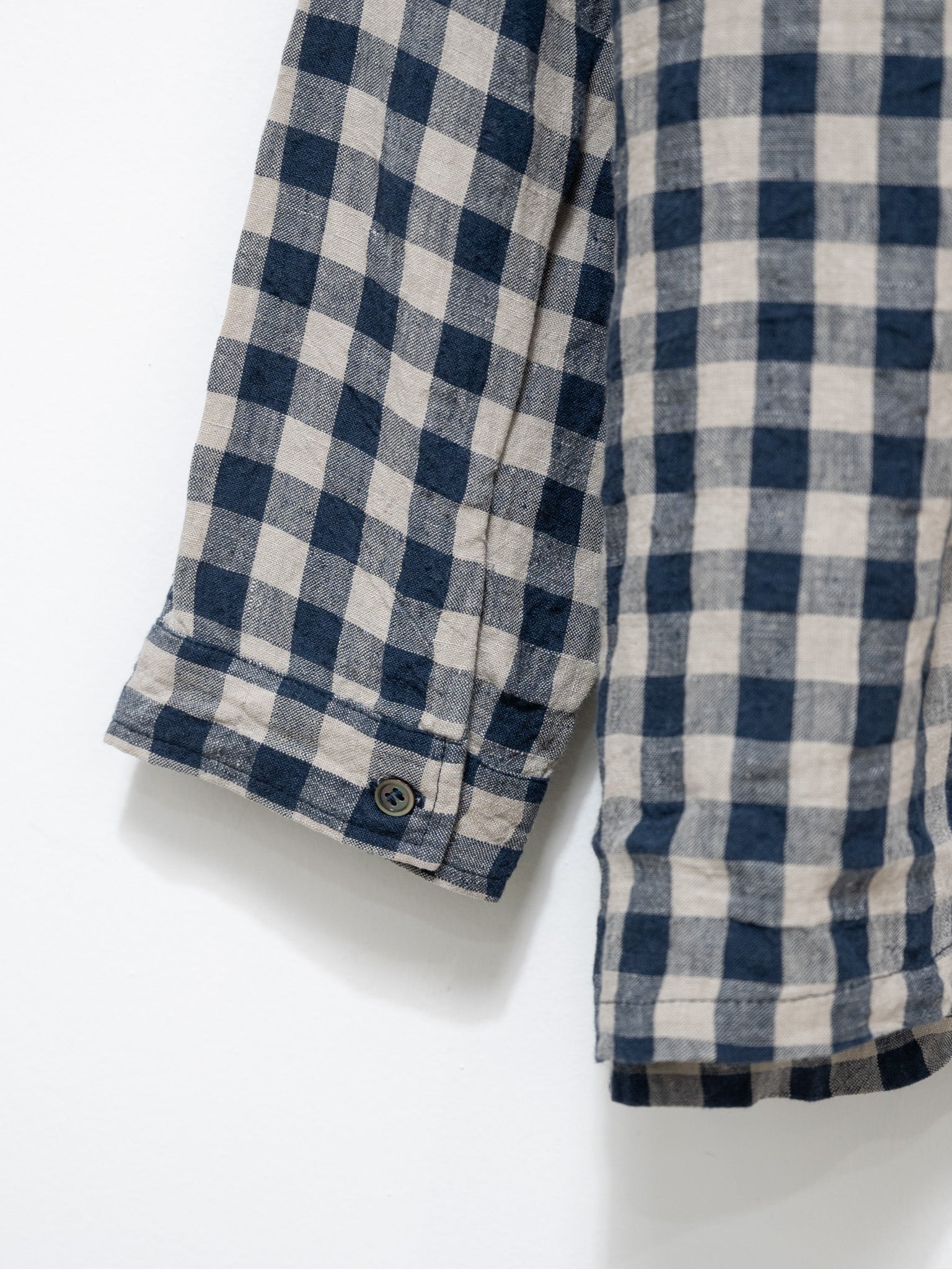 Namu Shop - Ichi Antiquites AZUMADAKI Linen Gingham Shirt - Beige x Navy