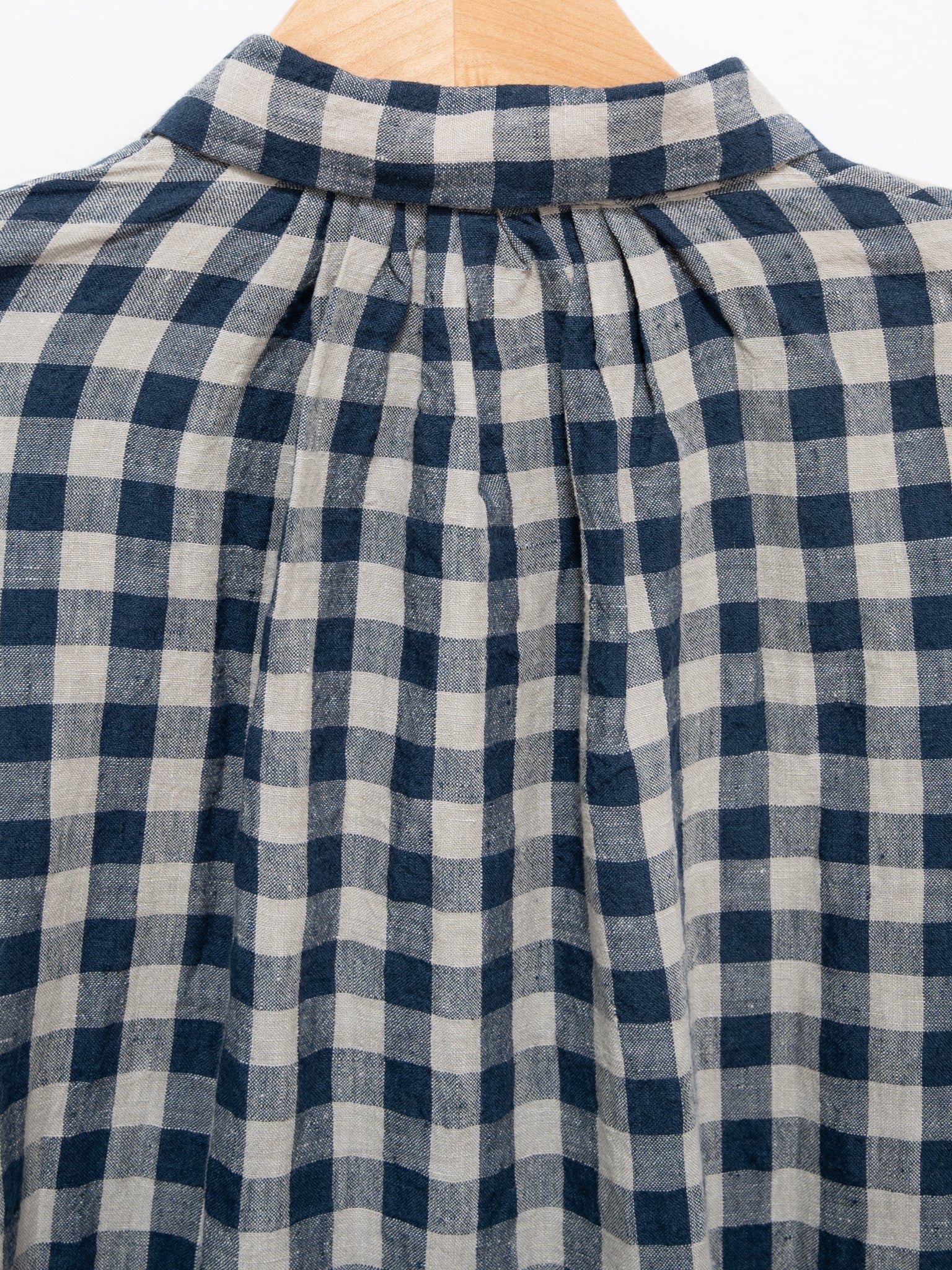 Namu Shop - Ichi Antiquites AZUMADAKI Linen Gingham Shirt - Beige x Navy