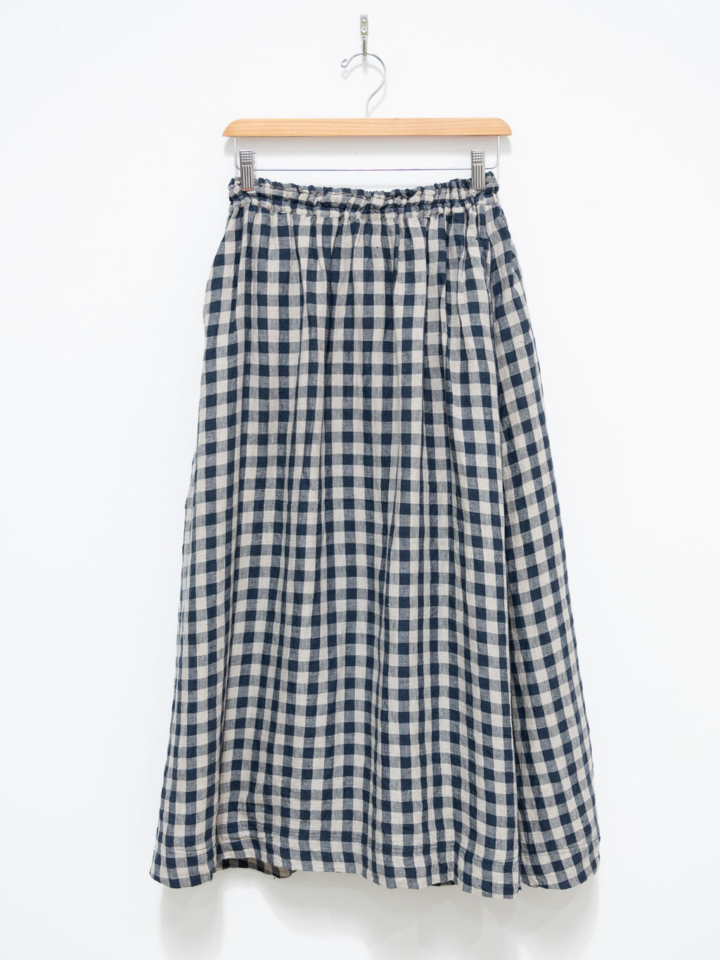 Namu Shop - Ichi Antiquites AZUMADAKI Linen Gingham Skirt - Beige x Navy