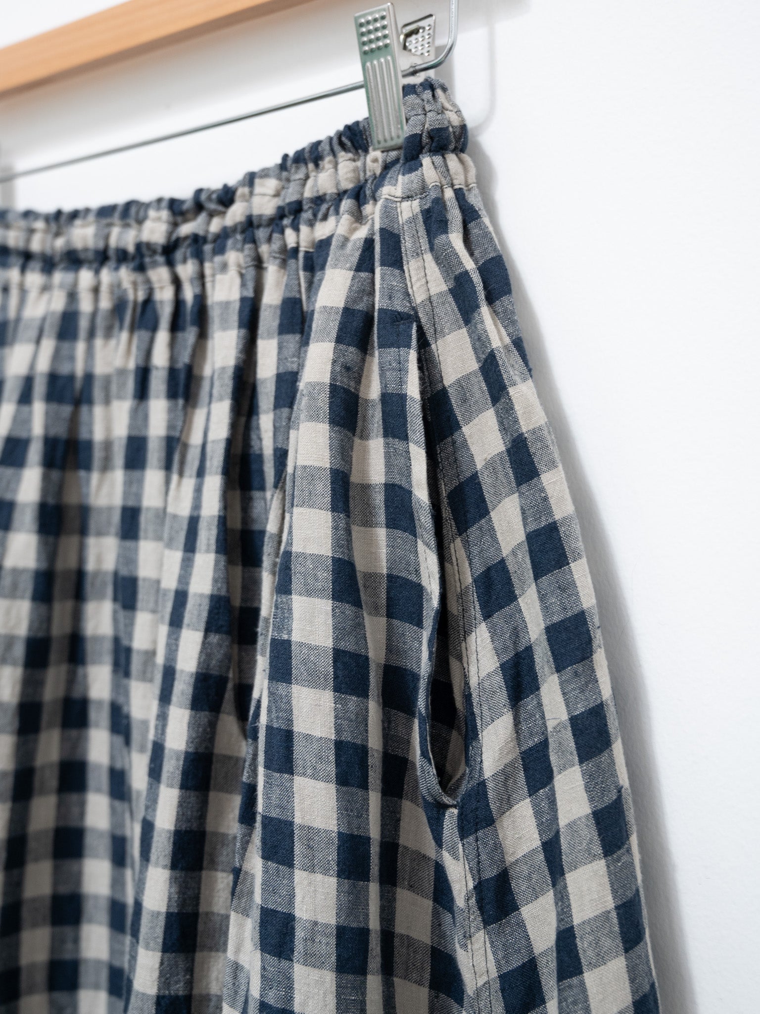 Namu Shop - Ichi Antiquites AZUMADAKI Linen Gingham Skirt - Beige x Navy