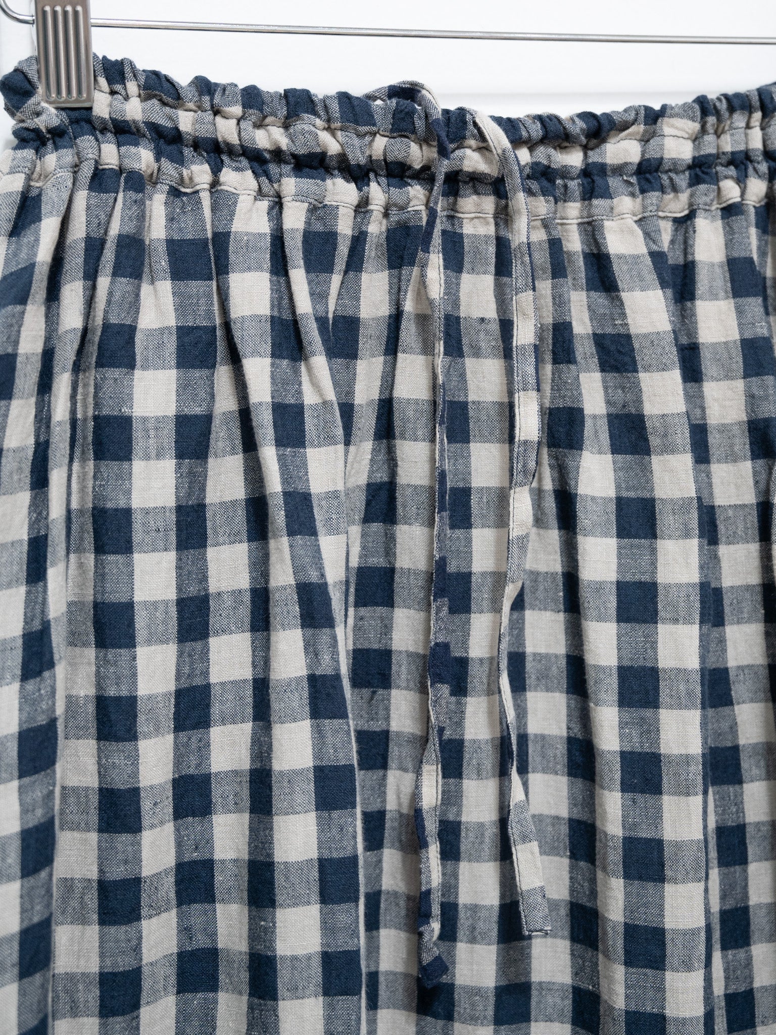 Namu Shop - Ichi Antiquites AZUMADAKI Linen Gingham Skirt - Beige x Navy