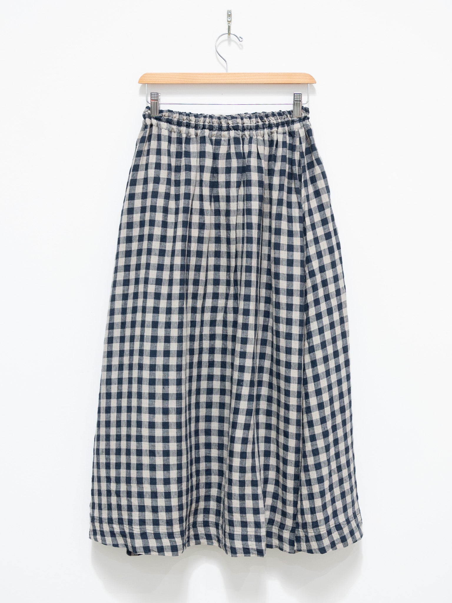 Namu Shop - Ichi Antiquites AZUMADAKI Linen Gingham Skirt - Beige x Navy