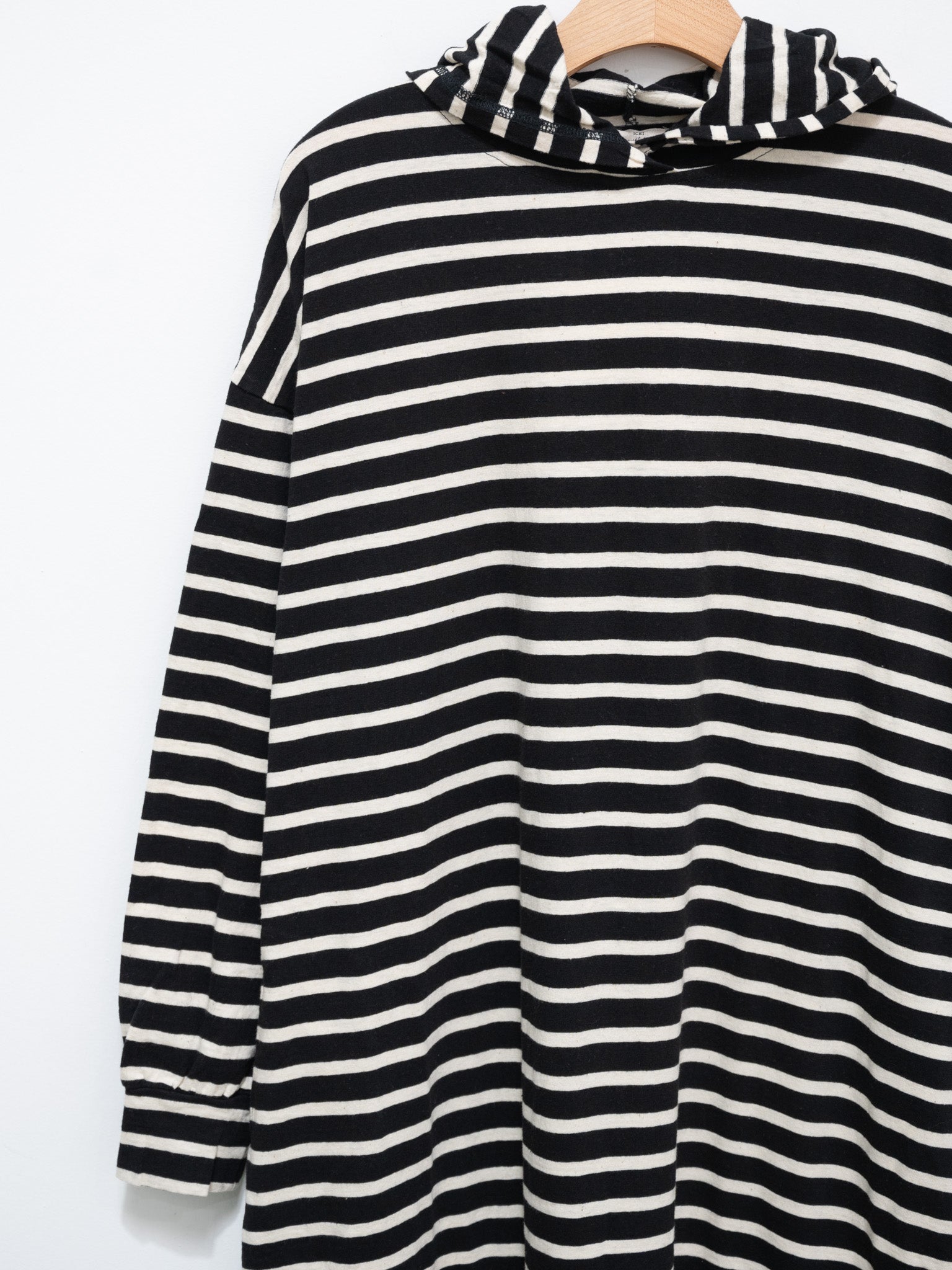 Namu Shop - Ichi Antiquites Striped Hoodie Dress - Black x Natural