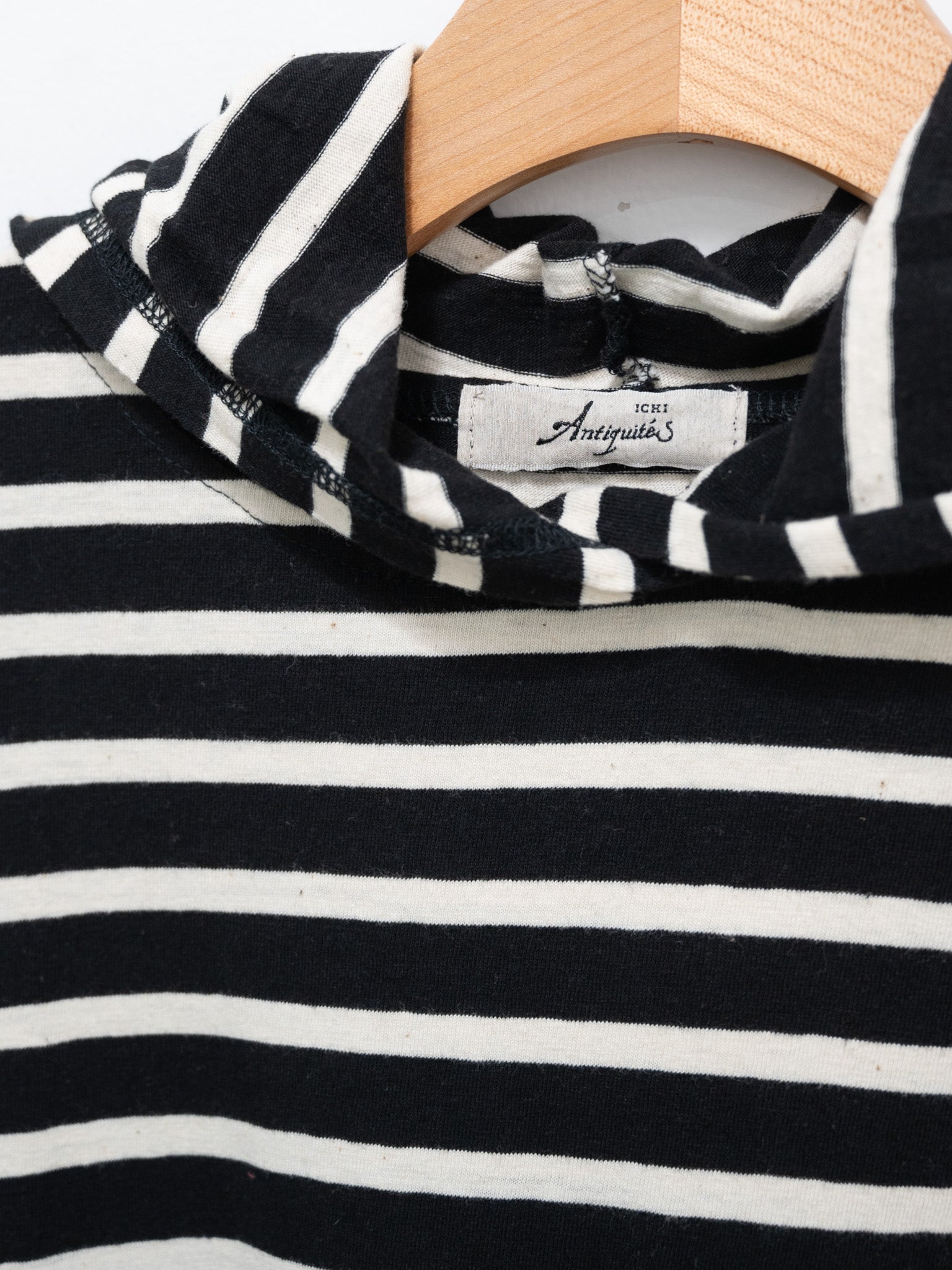 Namu Shop - Ichi Antiquites Striped Hoodie Dress - Black x Natural