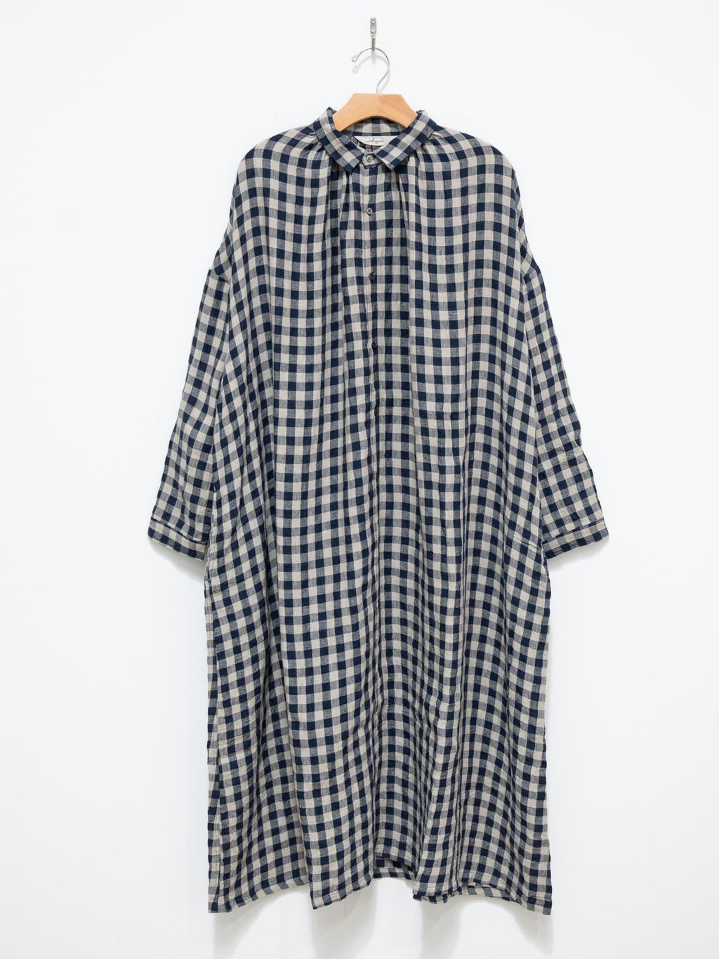 Namu Shop - Ichi Antiquites AZUMADAKI Linen Gingham Dress - Beige x Navy