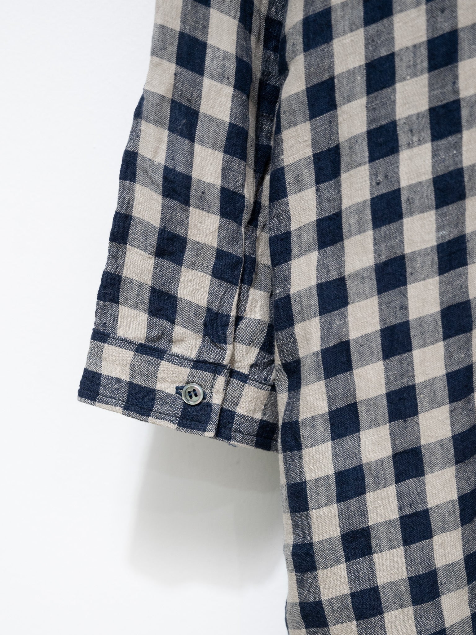 Namu Shop - Ichi Antiquites AZUMADAKI Linen Gingham Dress - Beige x Navy