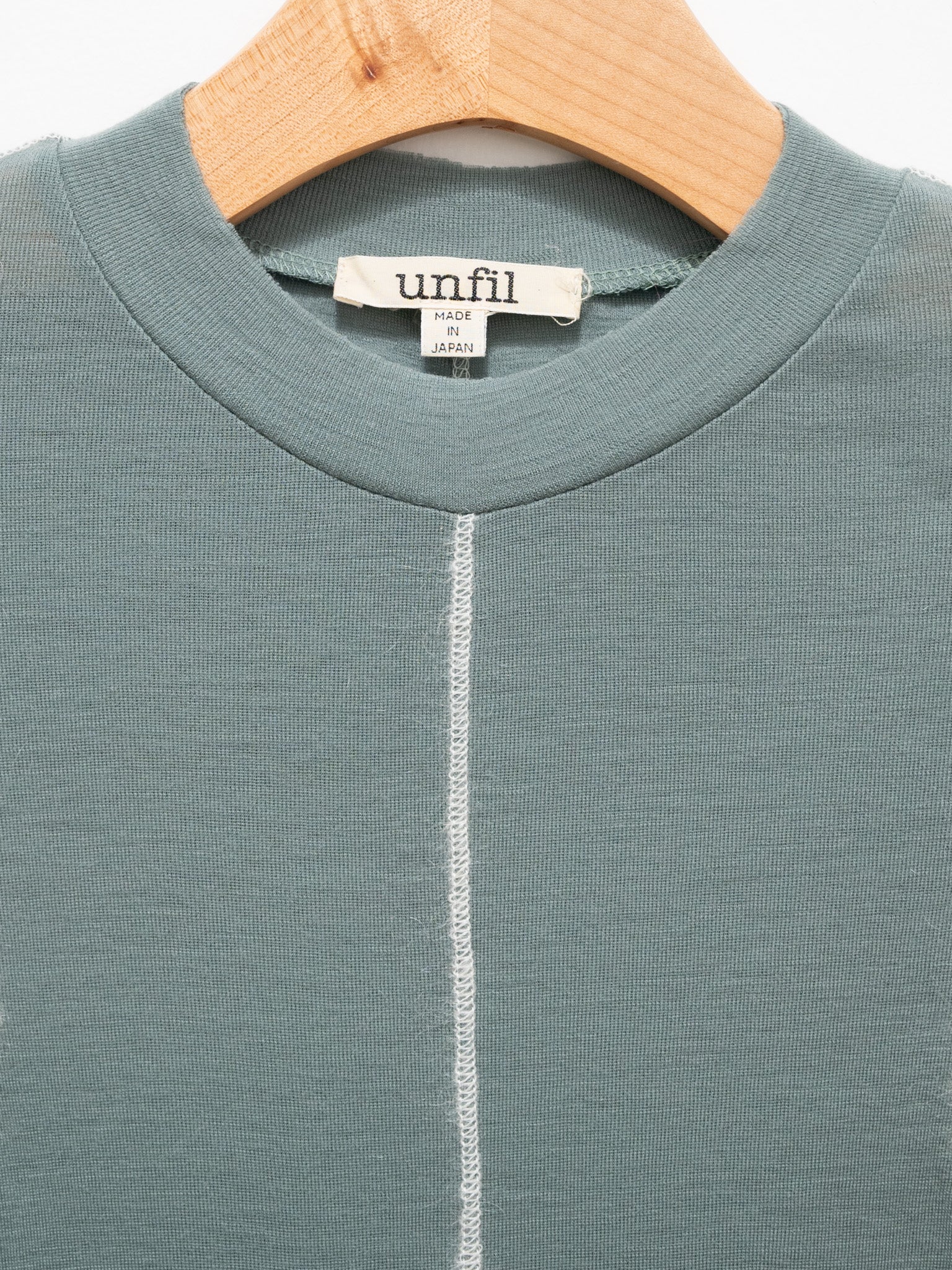Namu Shop - Unfil Superfine Merino Ribbed Jersey Tee With Mohair Stitch - Patina Green x Off White