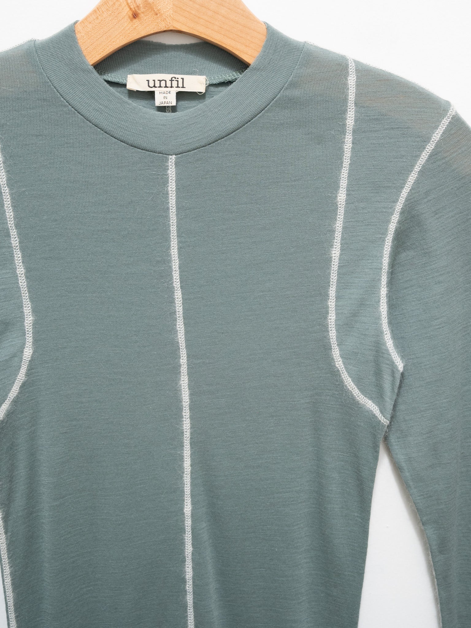 Namu Shop - Unfil Superfine Merino Ribbed Jersey Tee With Mohair Stitch - Patina Green x Off White