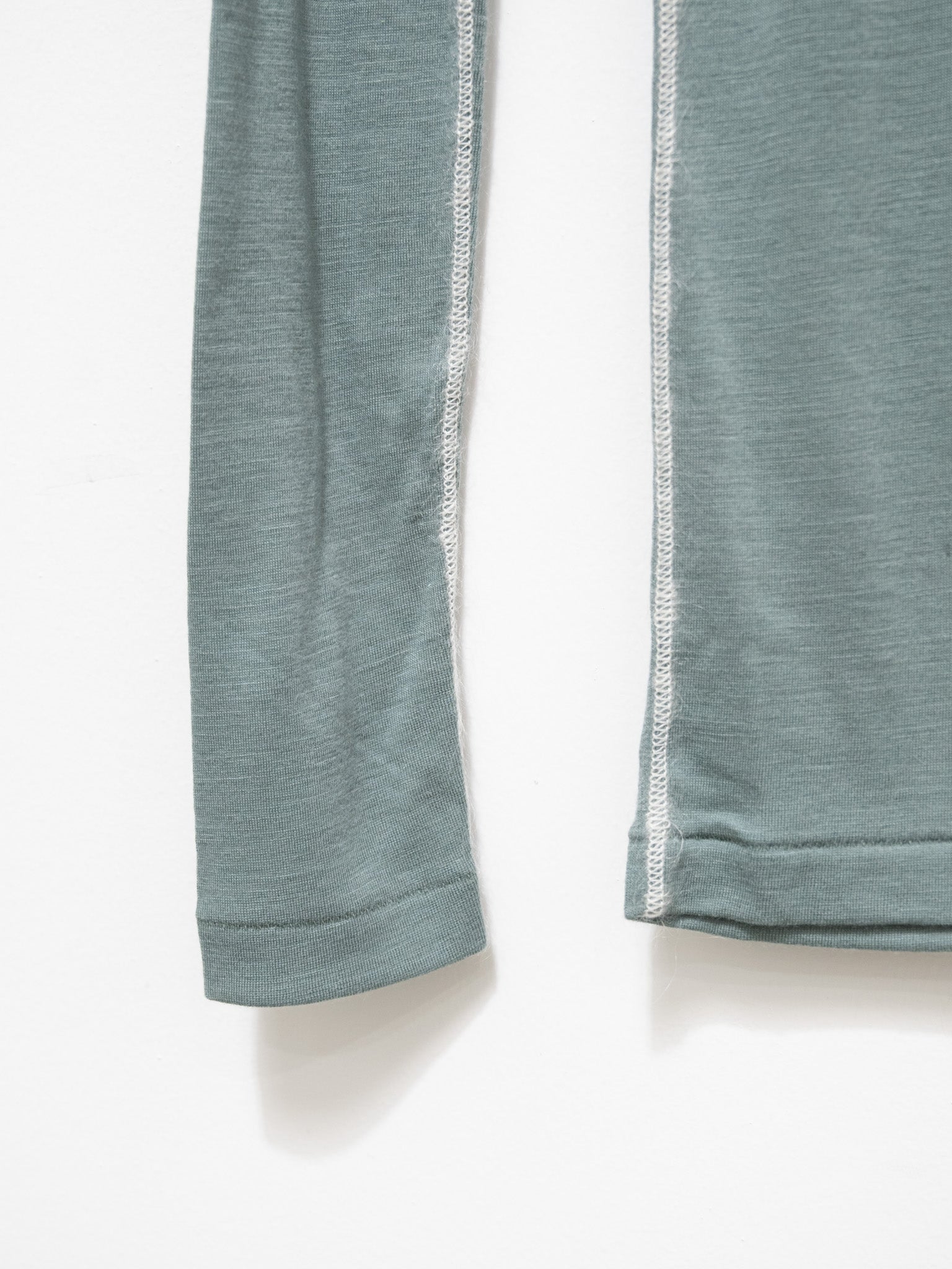 Namu Shop - Unfil Superfine Merino Ribbed Jersey Tee With Mohair Stitch - Patina Green x Off White