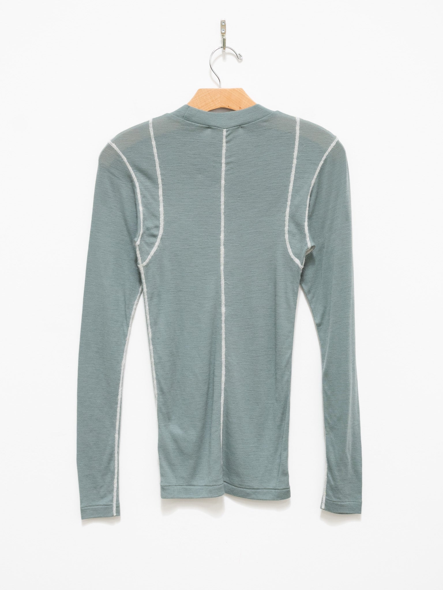 Namu Shop - Unfil Superfine Merino Ribbed Jersey Tee With Mohair Stitch - Patina Green x Off White