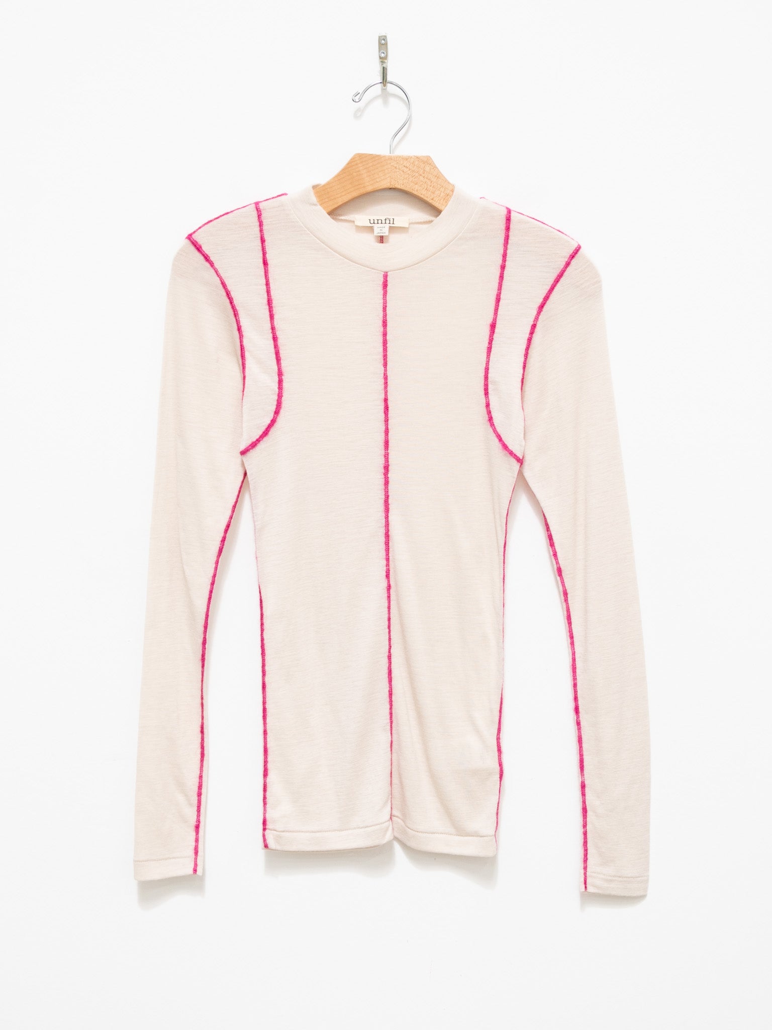 Namu Shop - Unfil Superfine Merino Ribbed Jersey Tee With Mohair Stitch - Beige x Pink