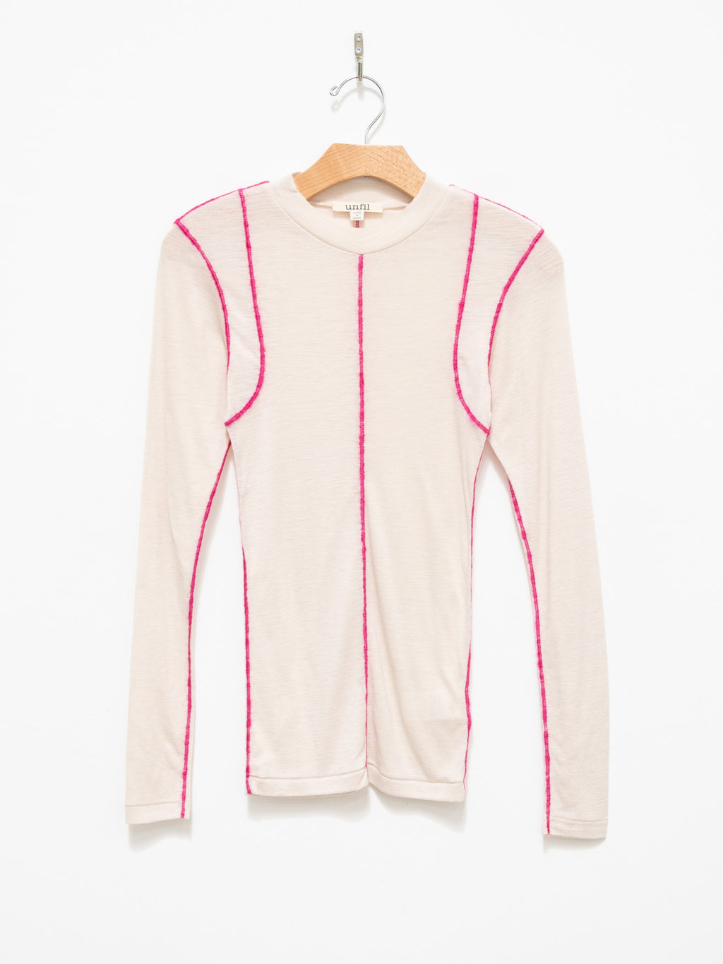 Namu Shop - Unfil Superfine Merino Ribbed Jersey Tee With Mohair Stitch - Beige x Pink