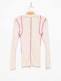 Namu Shop - Unfil Superfine Merino Ribbed Jersey Tee With Mohair Stitch - Beige x Pink