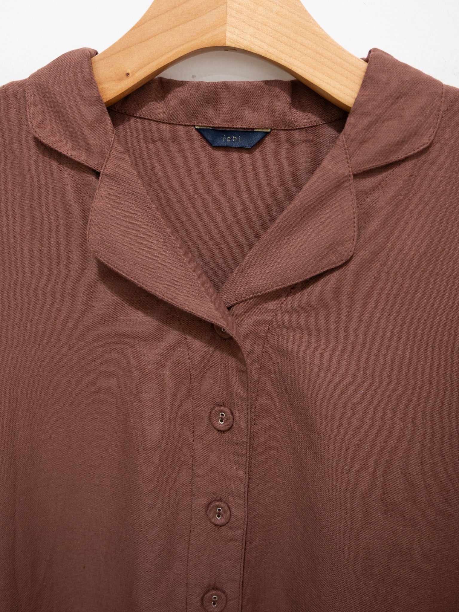 Namu Shop - ICHI Open Collar Gather Dress - Brown