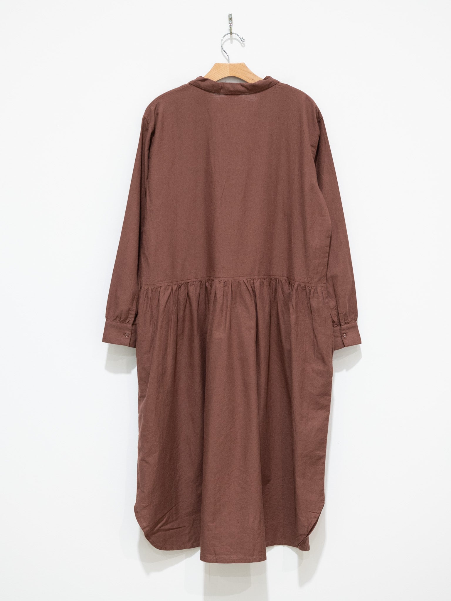 Namu Shop - ICHI Open Collar Gather Dress - Brown