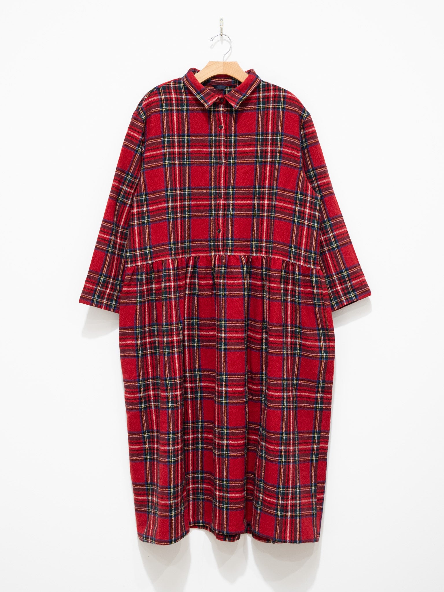 Namu Shop - ICHI Brushed Wool Gather Check Dress - Red