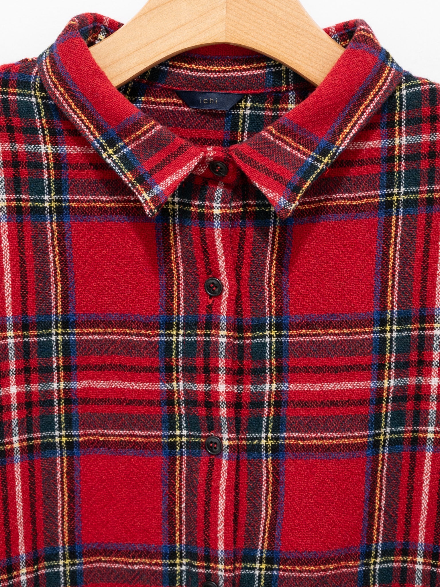 Namu Shop - ICHI Brushed Wool Gather Check Dress - Red
