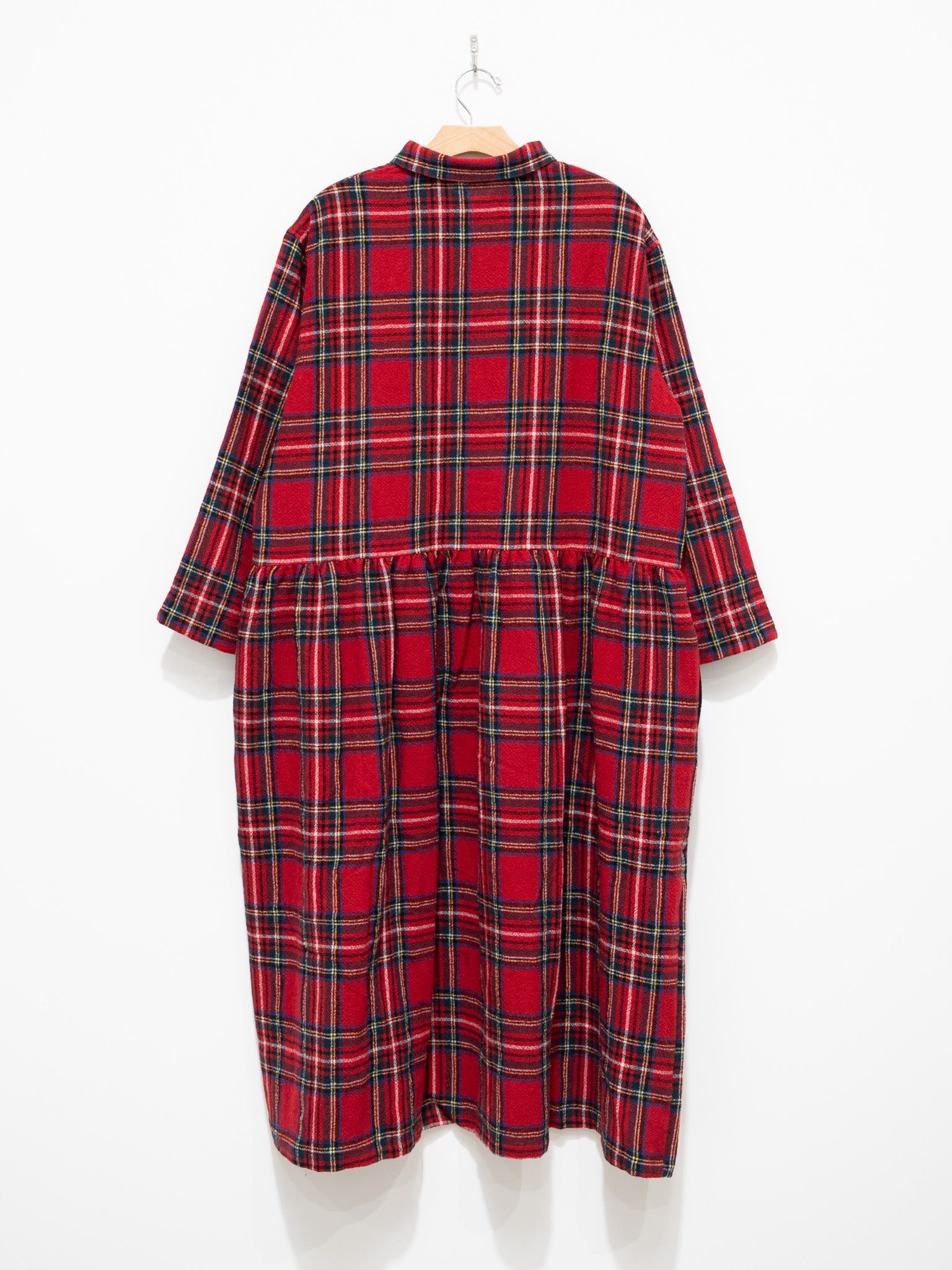 Namu Shop - ICHI Brushed Wool Gather Check Dress - Red