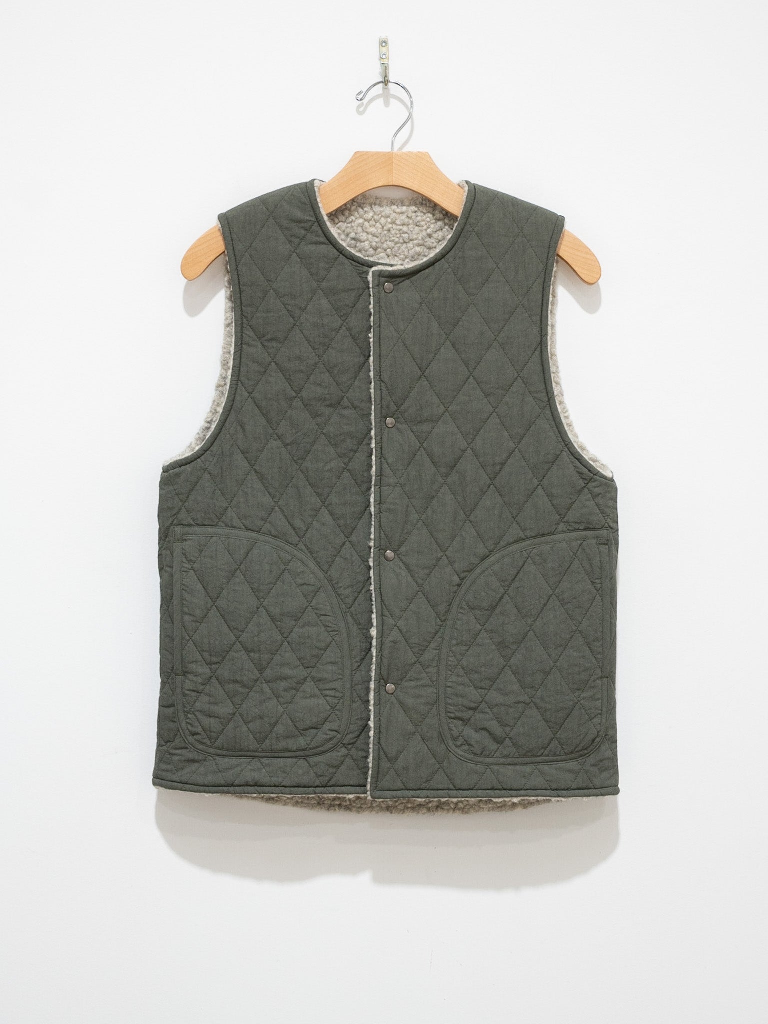 Namu Shop - Veritecoeur Reversible Boa Vest - Gray/Olive